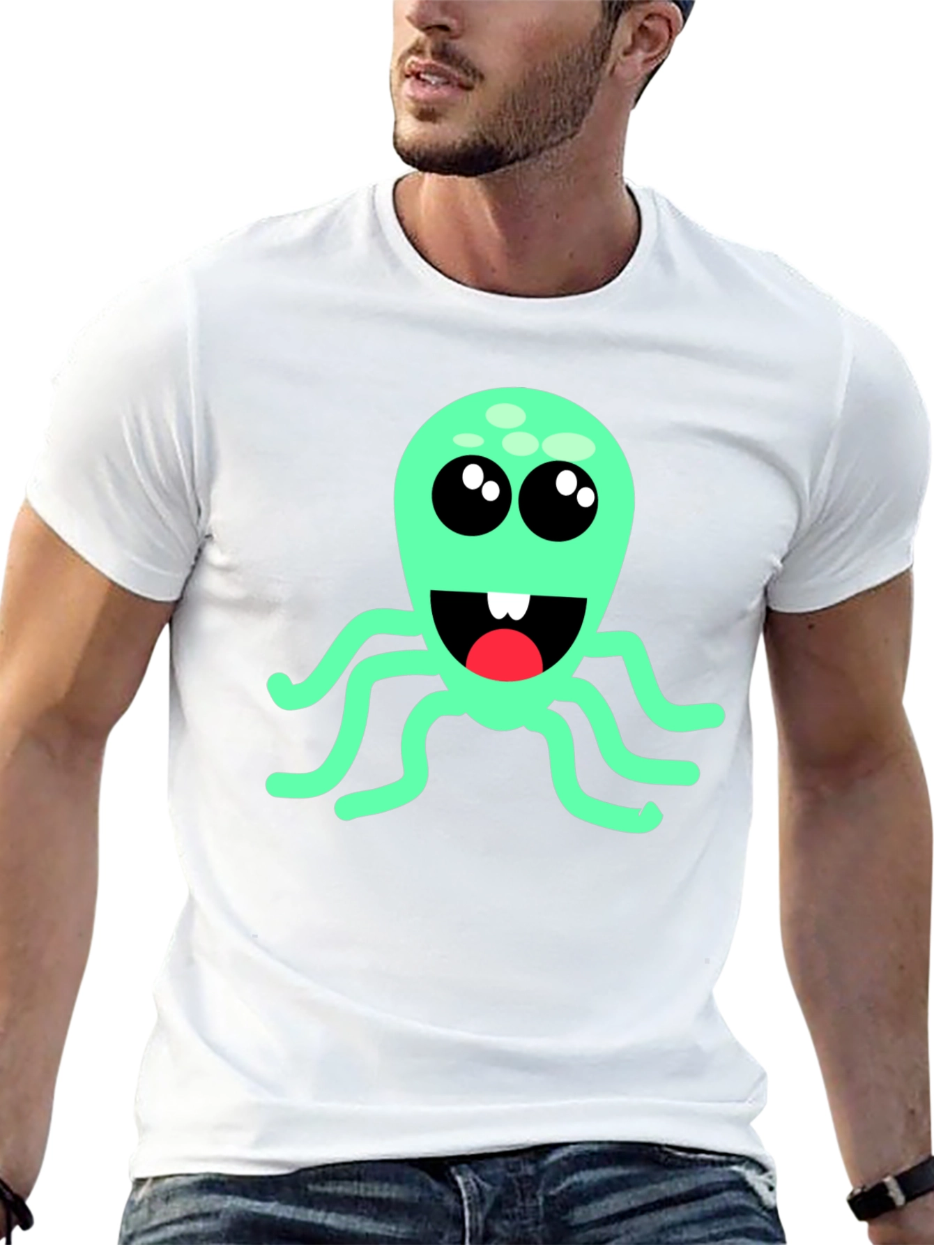 Cute Cartoon Octopus Graphic T-Shirt - Black