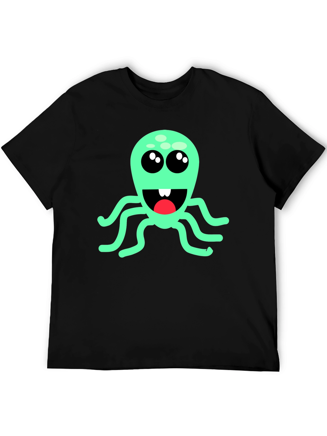 Cute Cartoon Octopus Graphic T-Shirt - Black