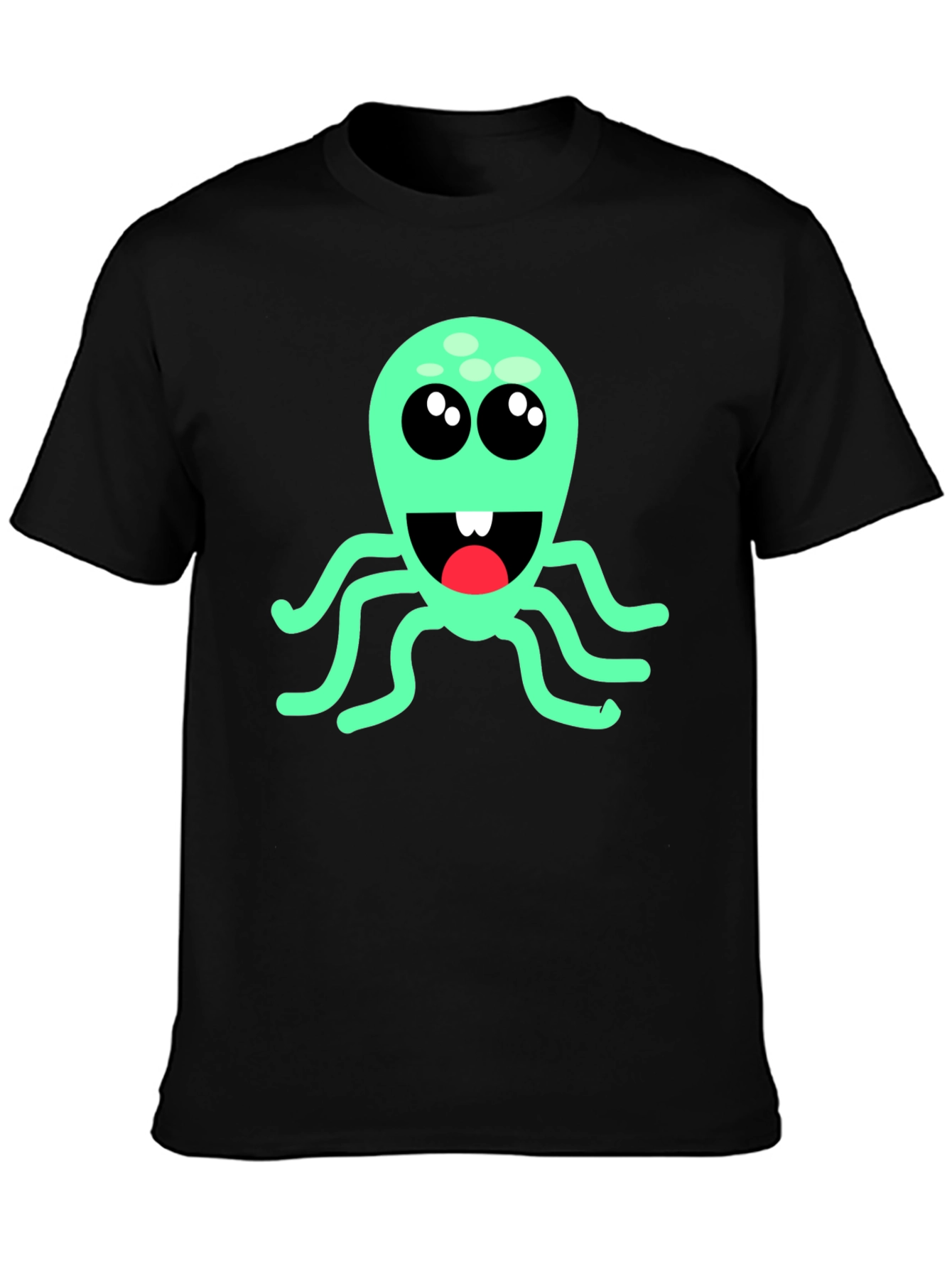 Cute Cartoon Octopus Graphic T-Shirt - Black