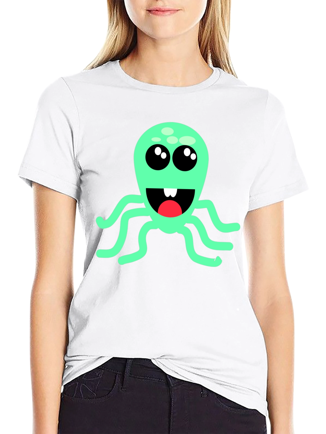 Cute Cartoon Octopus Graphic T-Shirt - Black