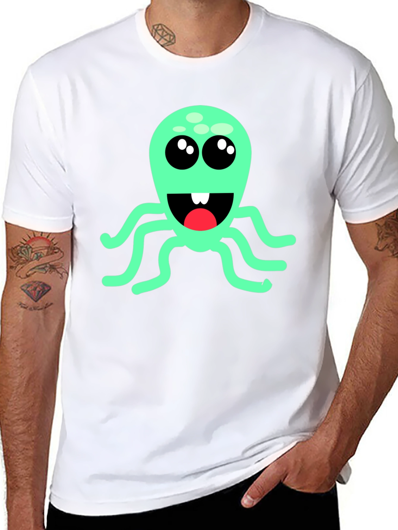 Cute Cartoon Octopus Graphic T-Shirt - Black
