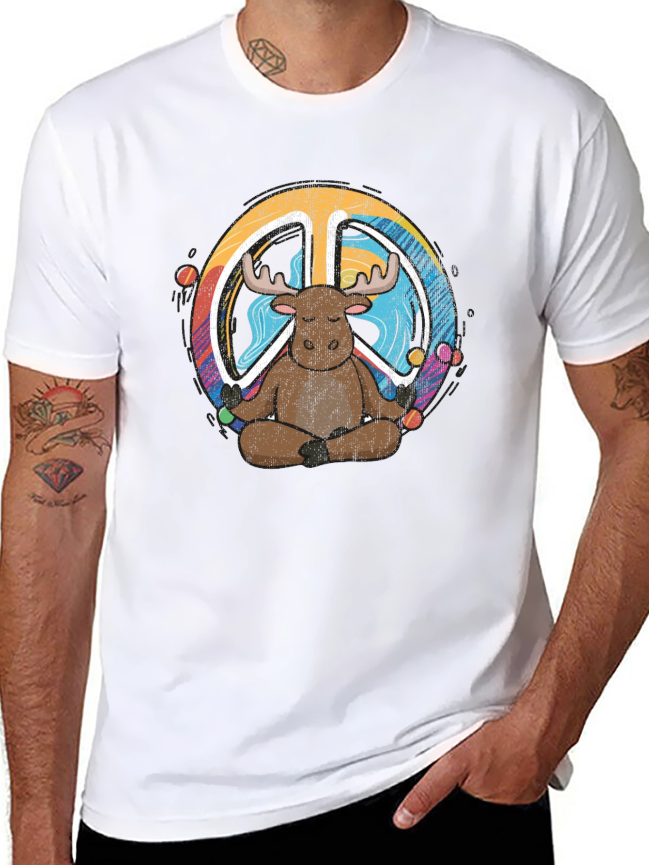 Moose Meditation Peace Sign Graphic Tee