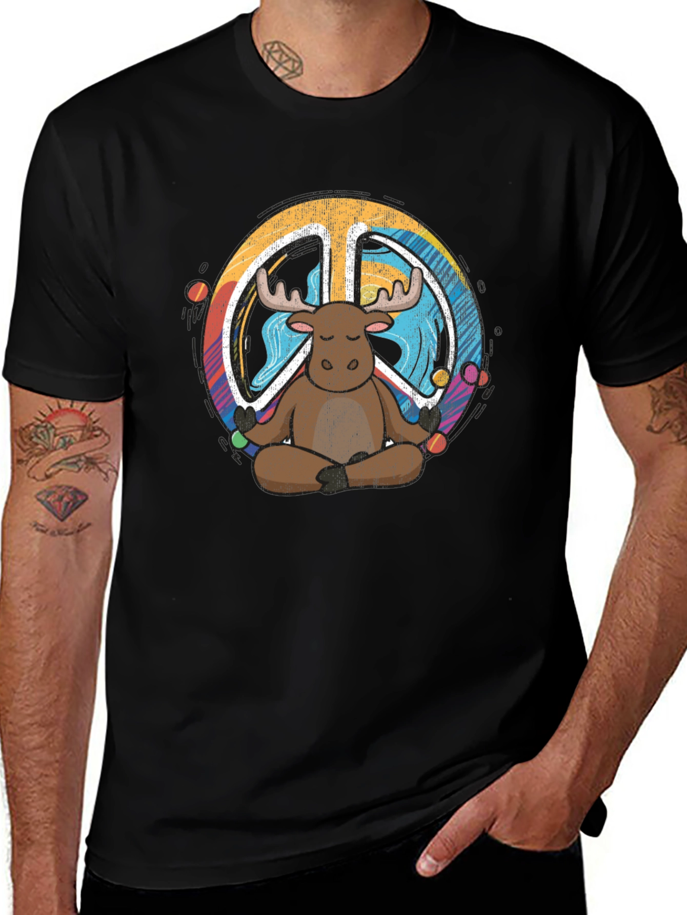 Moose Meditation Peace Sign Graphic Tee