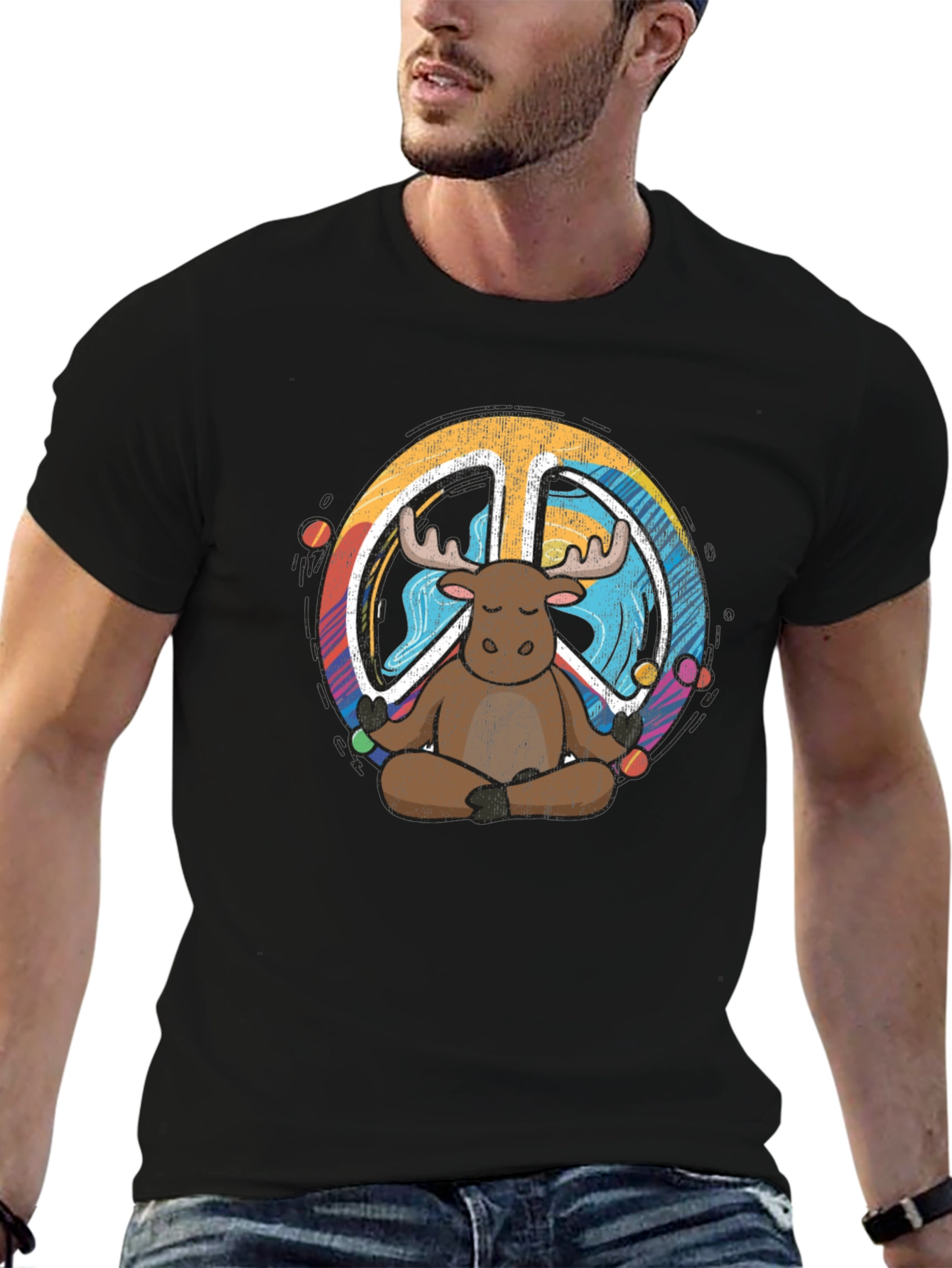 Moose Meditation Peace Sign Graphic Tee