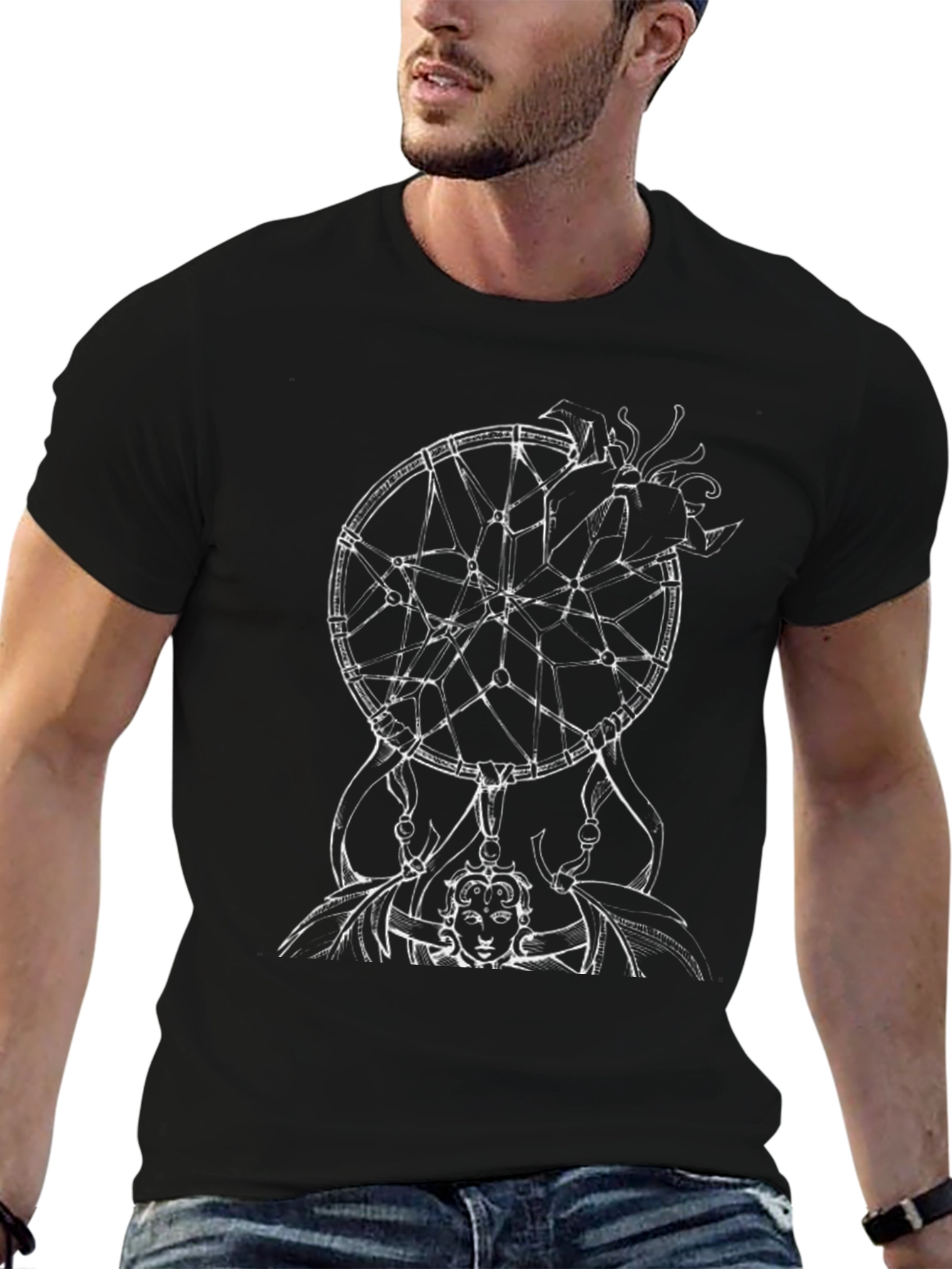 Dreamcatcher Graphic Tee - Soft Black Cotton Comfort