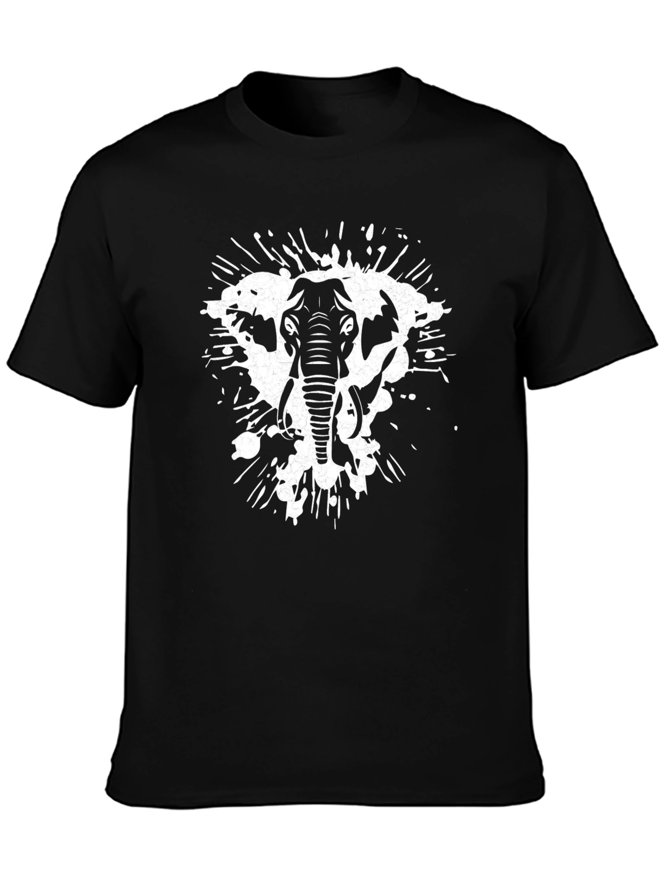 Elephant Splatter Graphic Tee - Black Cotton Shirt