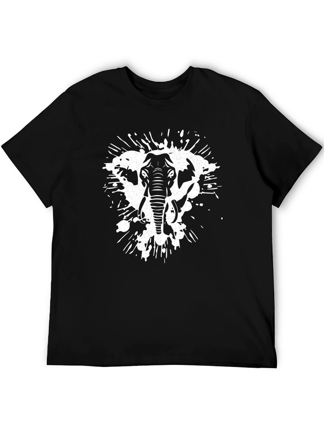 Elephant Splatter Graphic Tee - Black Cotton Shirt