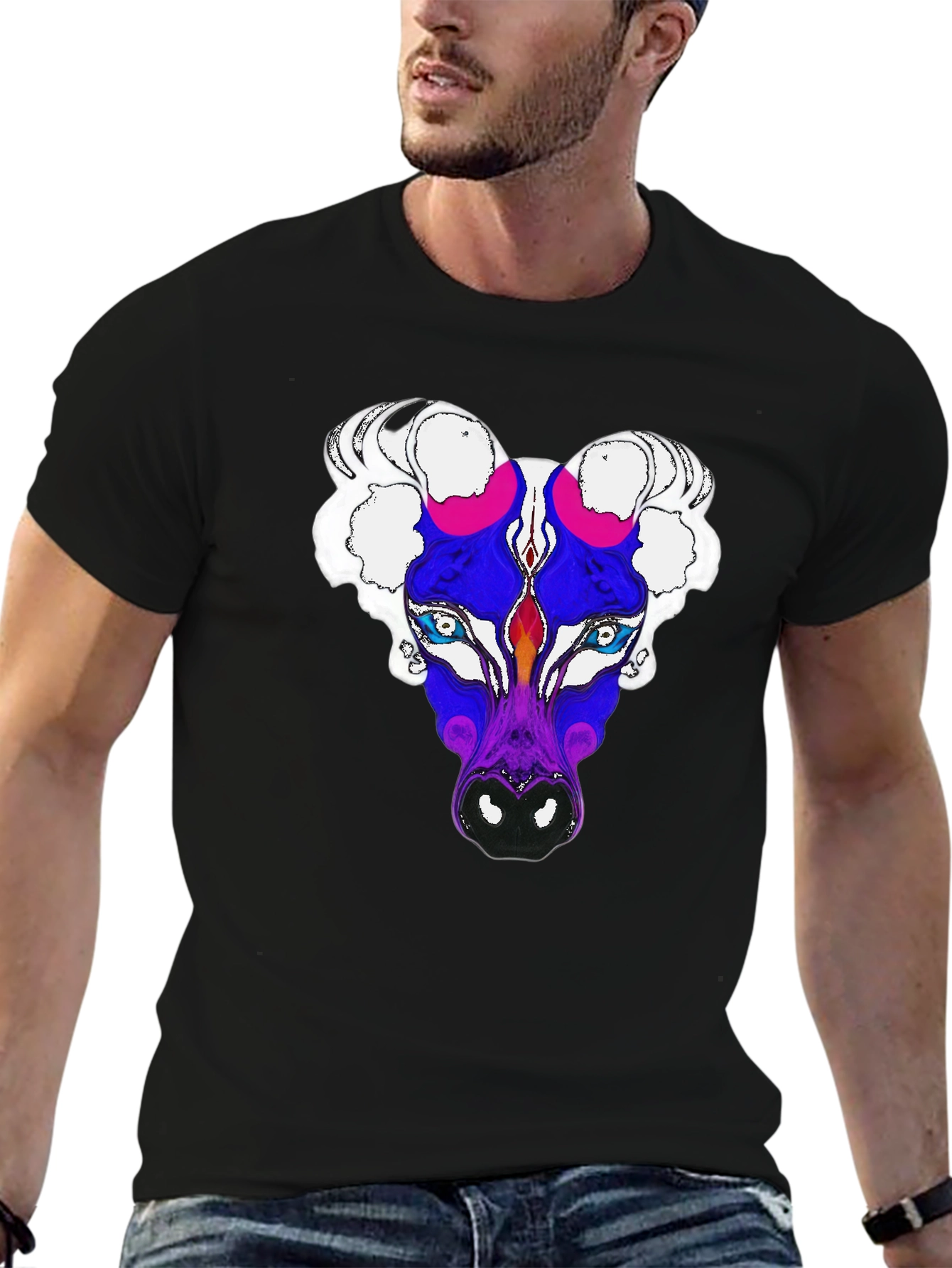 Abstract Bull Graphic Tee - Mens Black T-Shirt