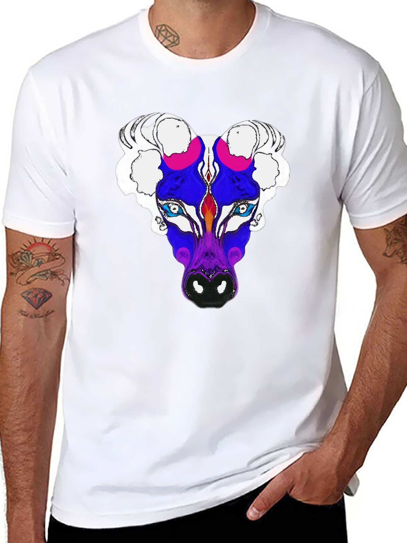 Abstract Bull Graphic Tee - Mens Black T-Shirt
