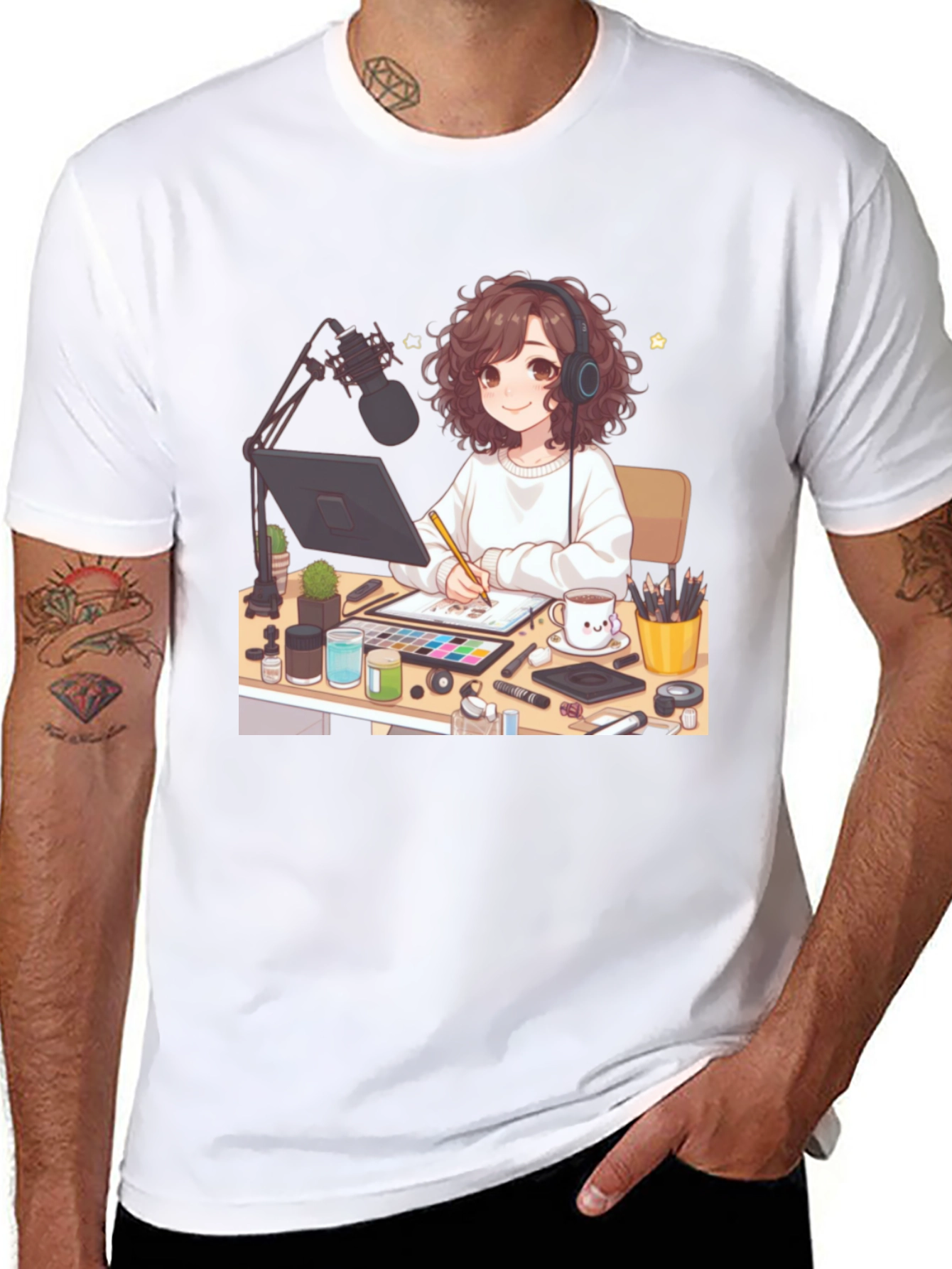 Anime Artist Graphic Tee - Stylish Black T-Shirt