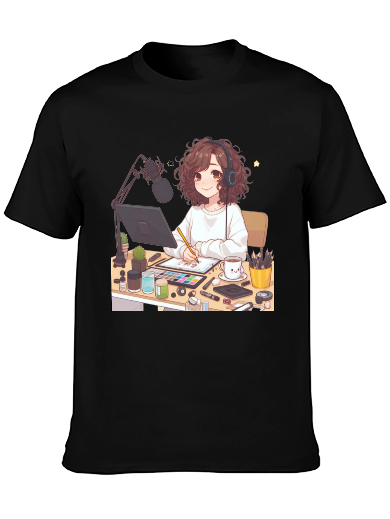 Anime Artist Graphic Tee - Stylish Black T-Shirt