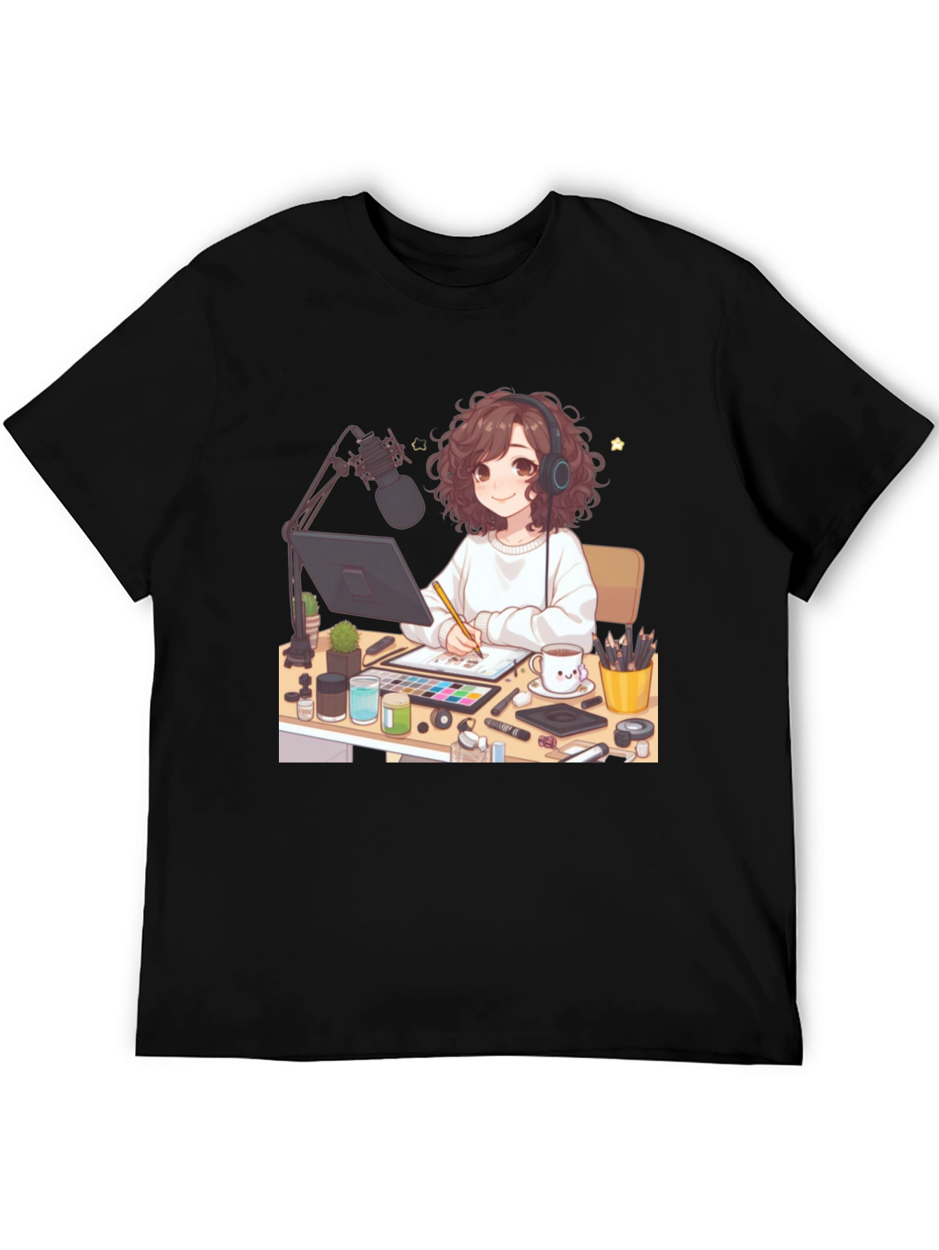 Anime Artist Graphic Tee - Stylish Black T-Shirt