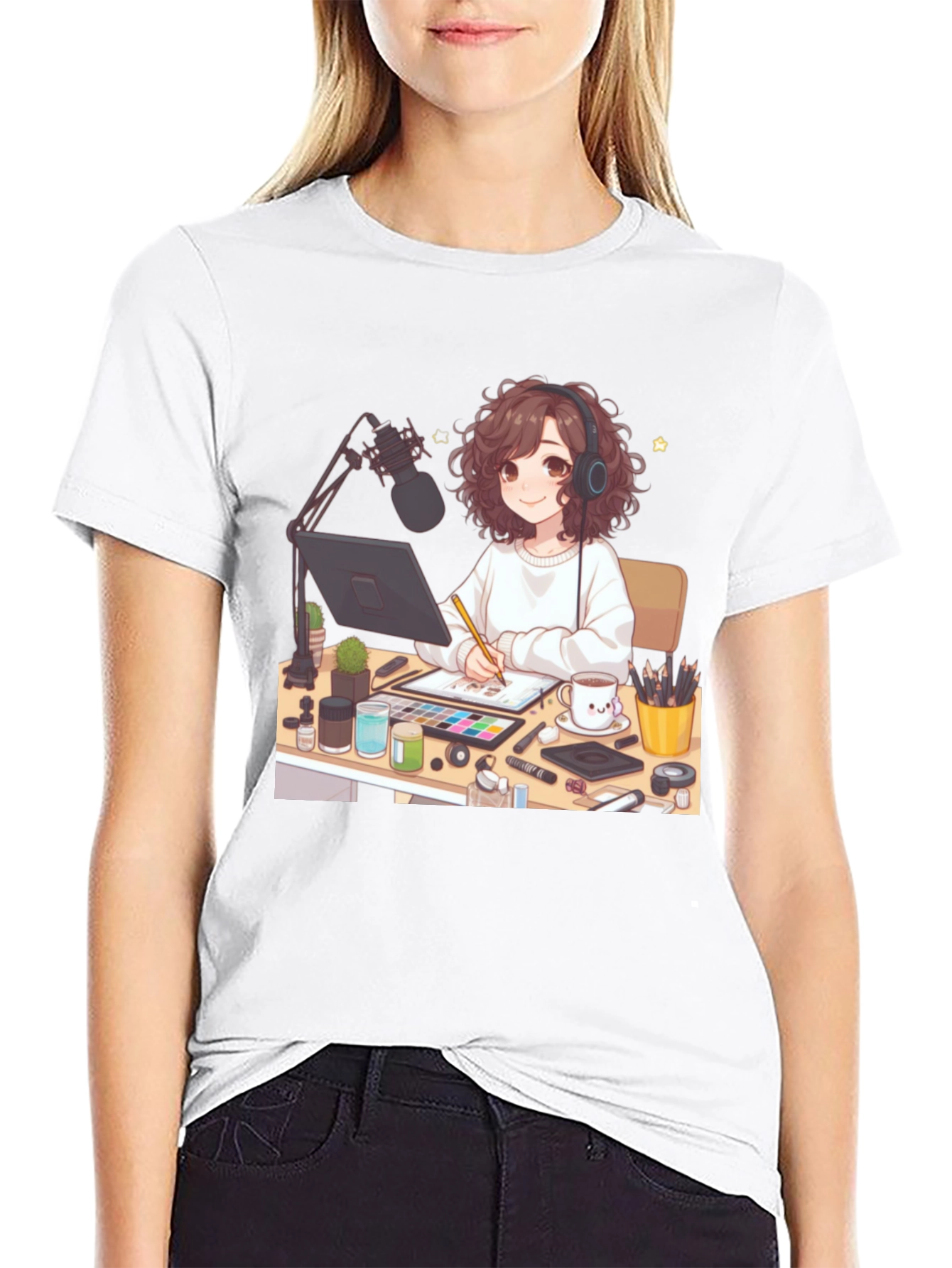 Anime Artist Graphic Tee - Stylish Black T-Shirt
