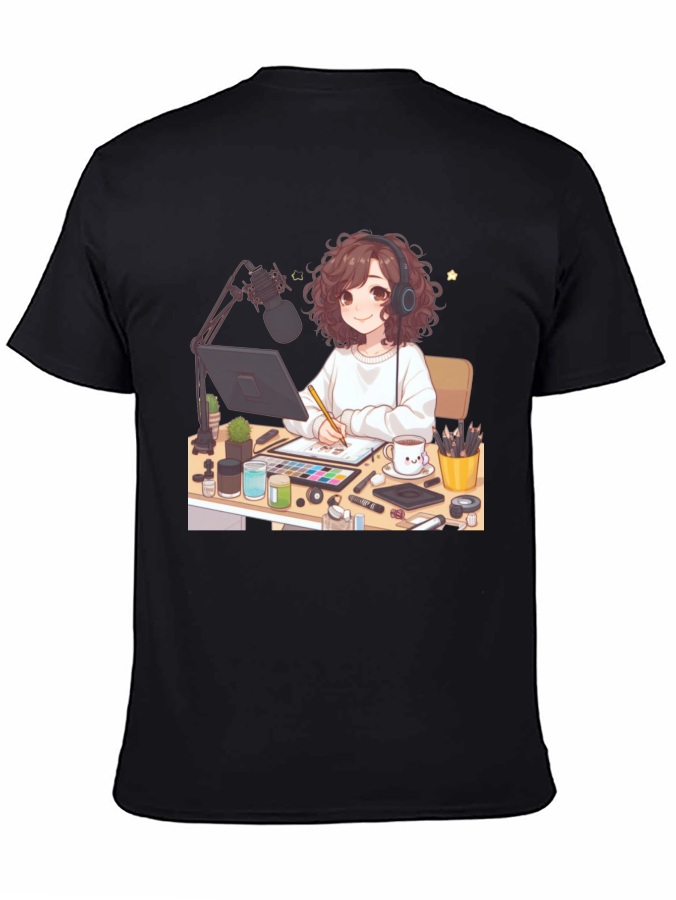 Anime Artist Graphic Tee - Stylish Black T-Shirt