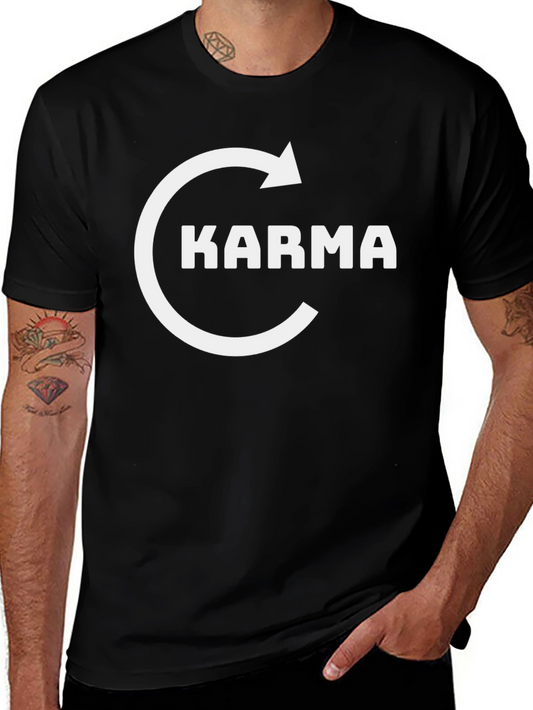 Karma Black Graphic Tee - Circular Arrow Design