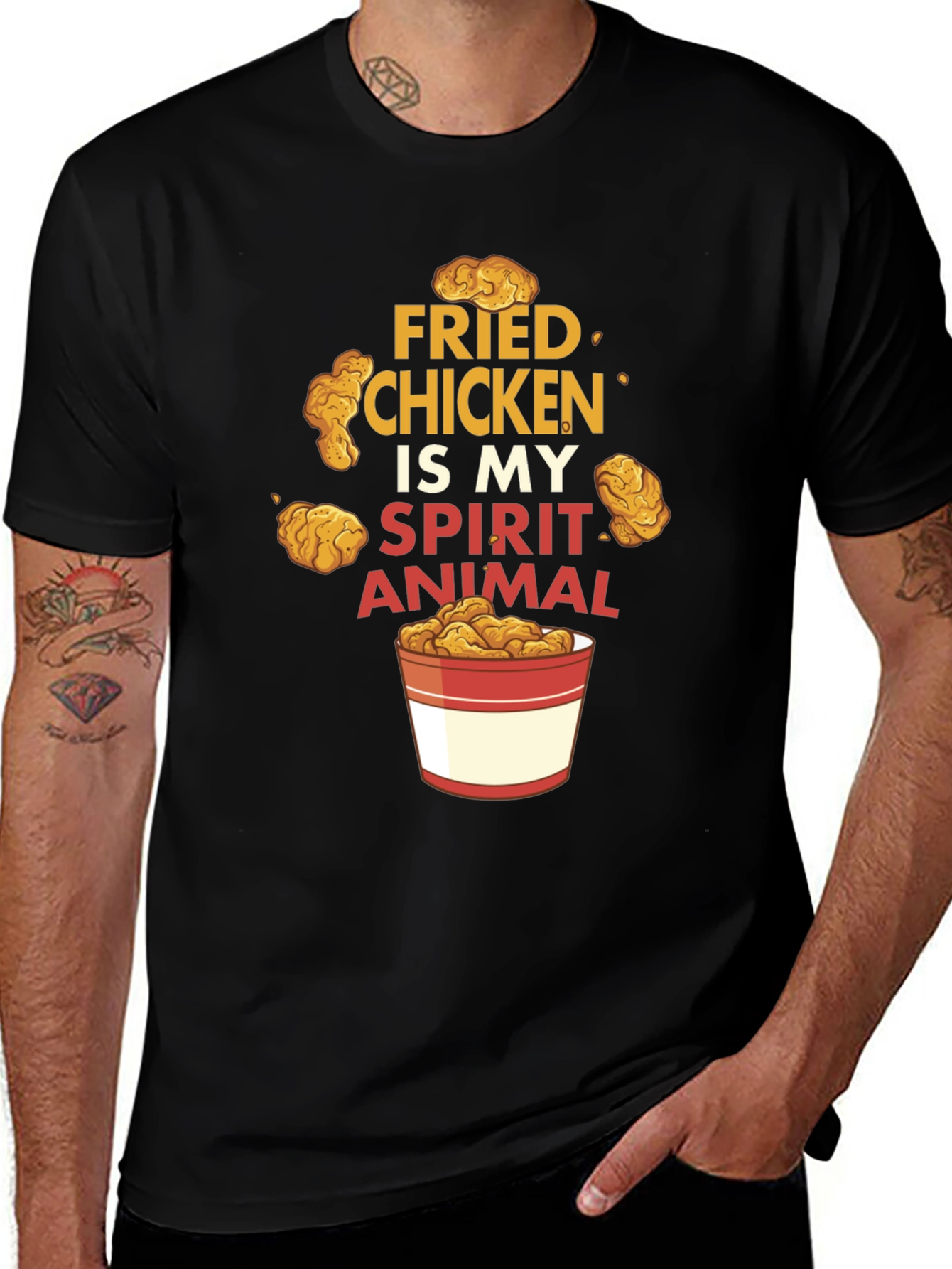 Fried Chicken Spirit Animal Black Graphic T-Shirt