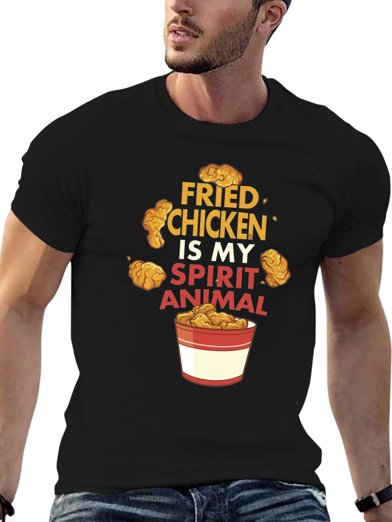 Fried Chicken Spirit Animal Black Graphic T-Shirt
