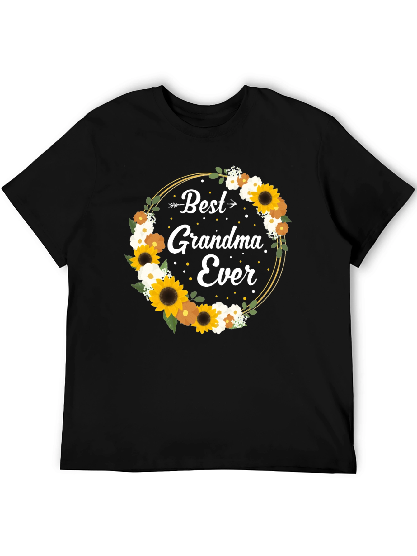 Best Grandma Ever Floral Wreath Black T-Shirt