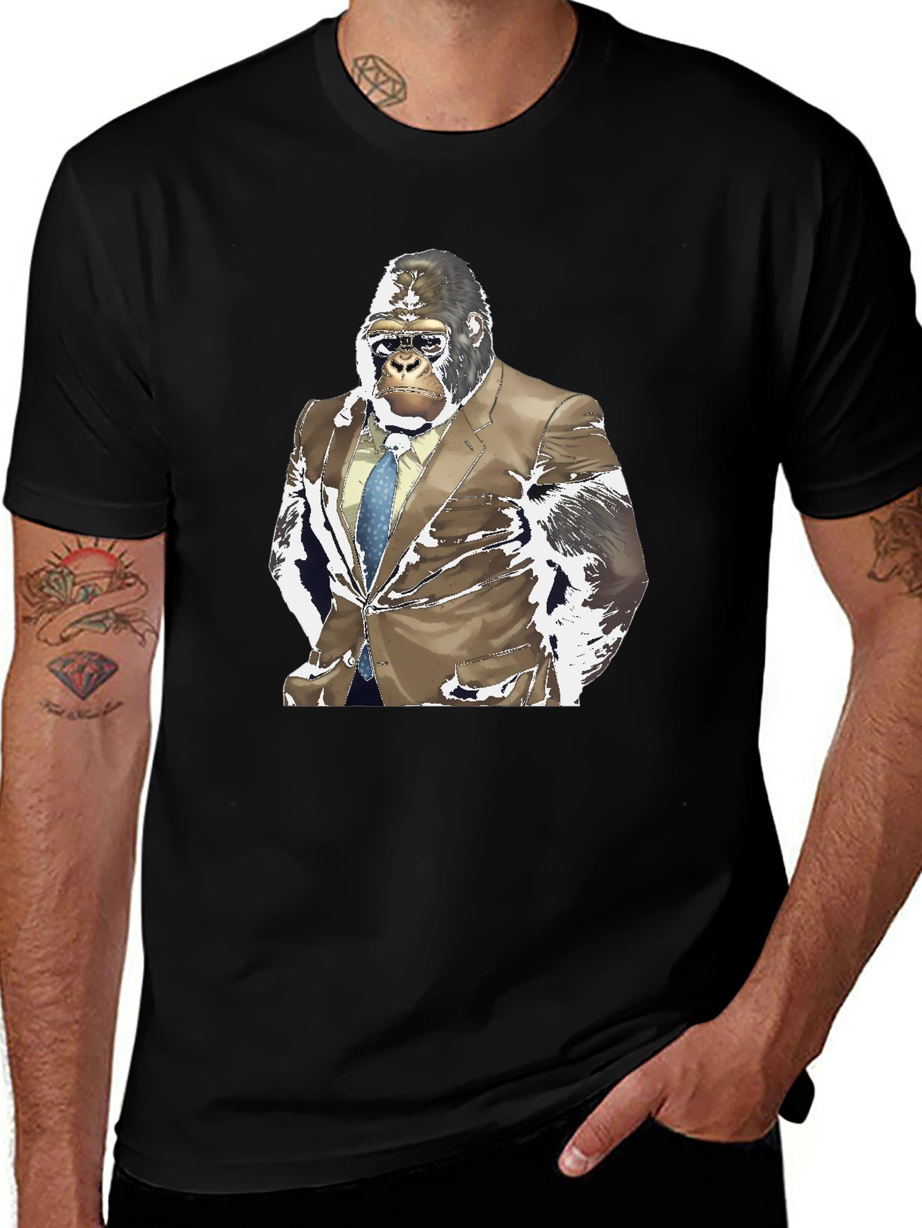 Gorilla in Suit Graphic Tee - Black