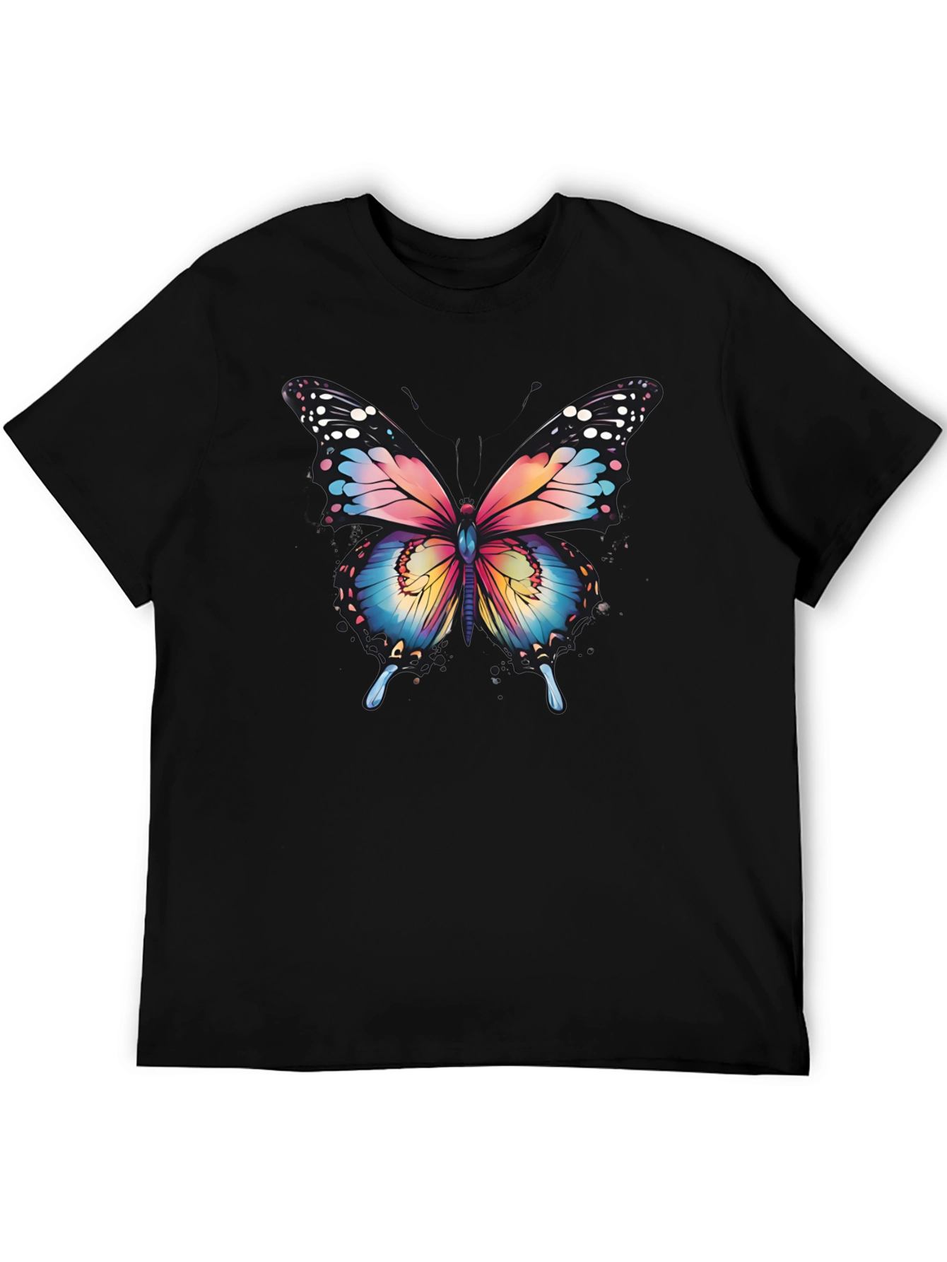 Butterfly Graphic Tee - Artistic Mens Black T-Shirt