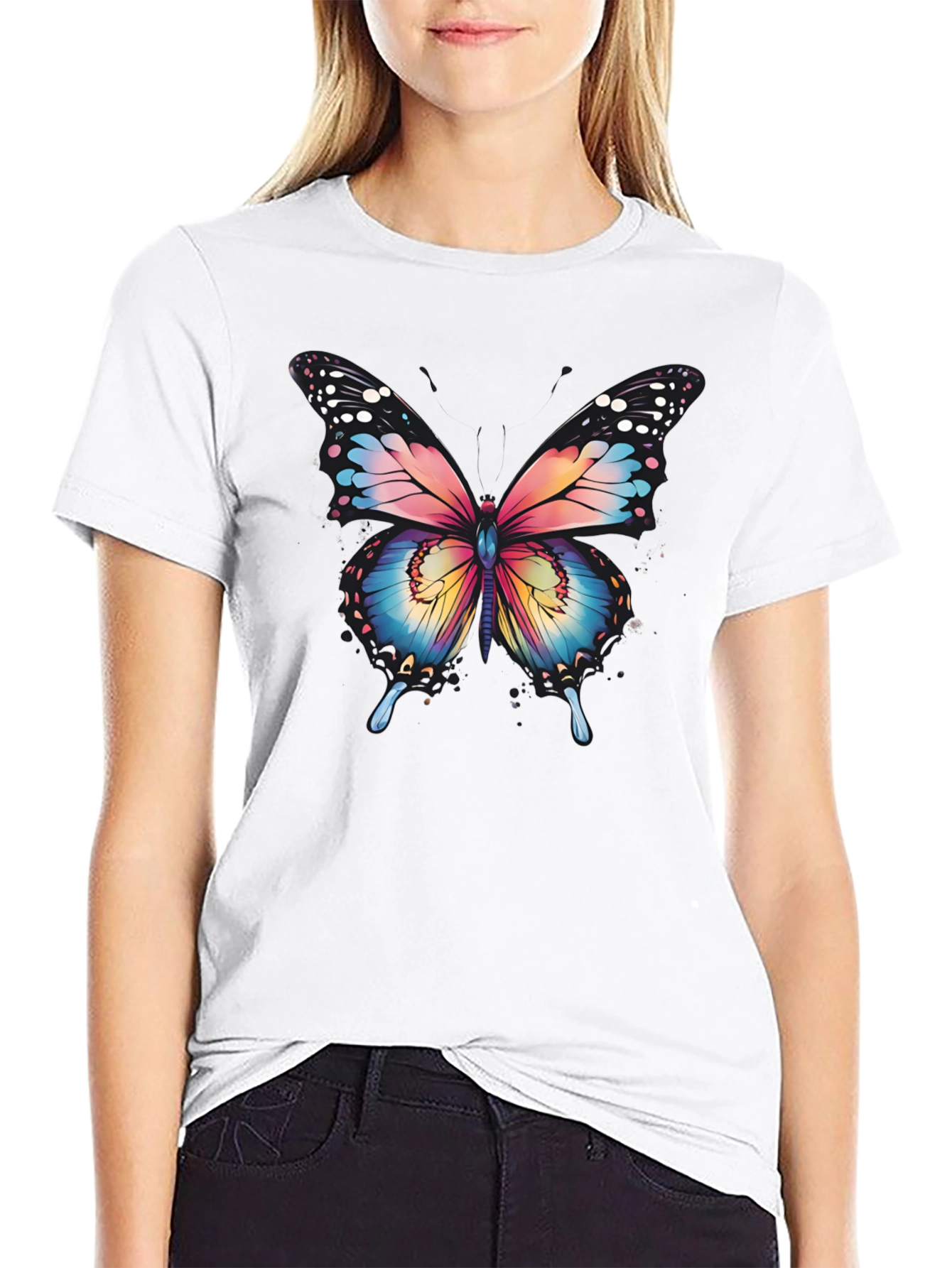 Butterfly Graphic Tee - Artistic Mens Black T-Shirt