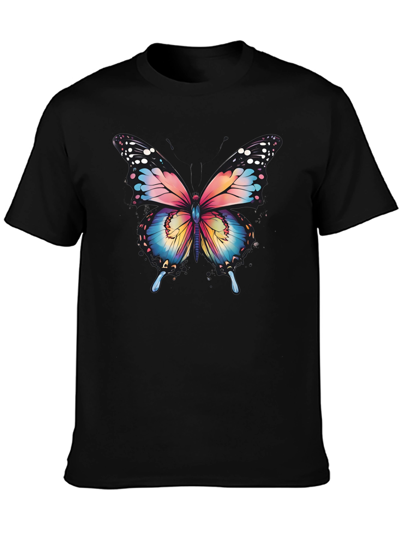 Butterfly Graphic Tee - Artistic Mens Black T-Shirt