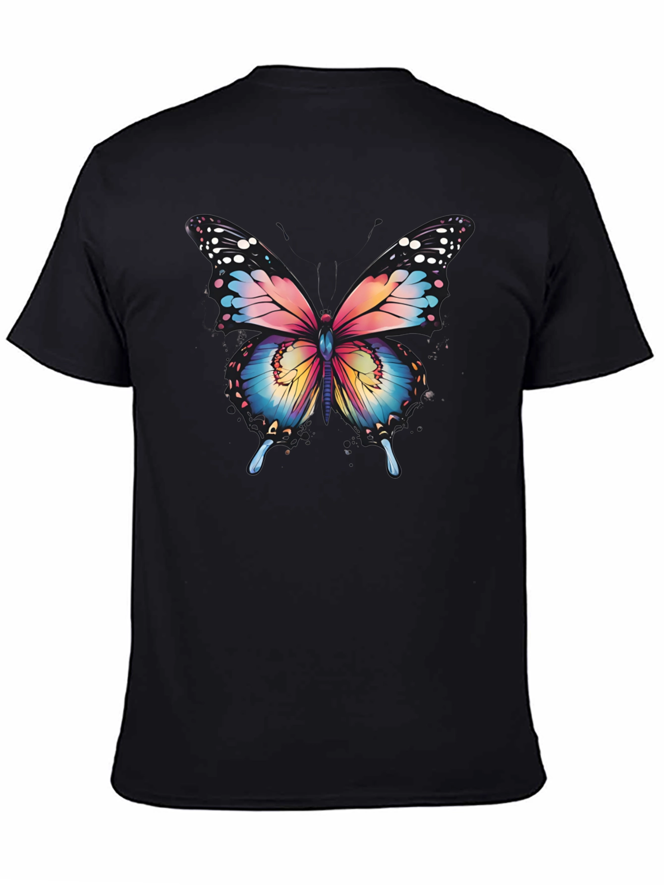 Butterfly Graphic Tee - Artistic Mens Black T-Shirt