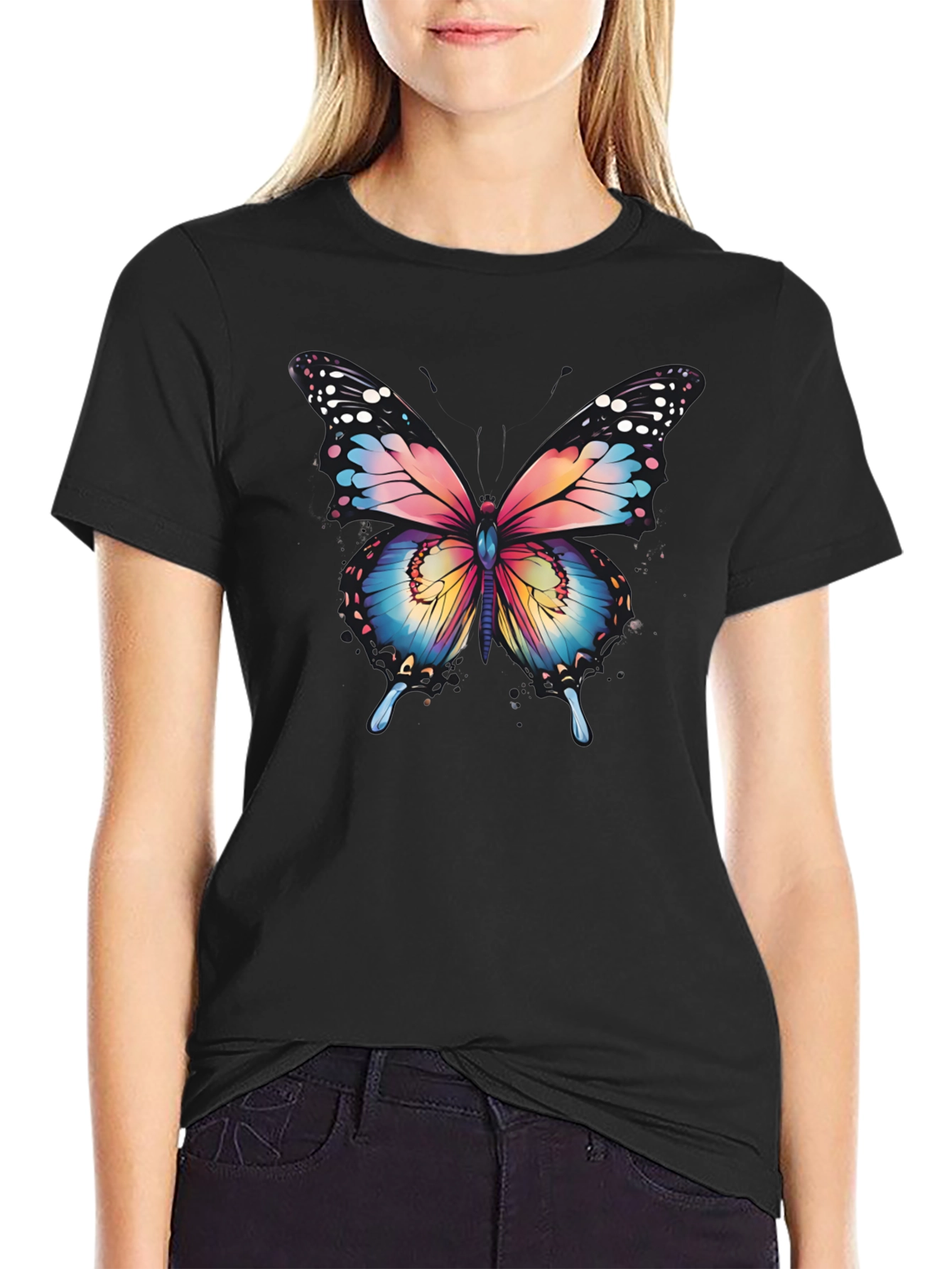 Butterfly Graphic Tee - Artistic Mens Black T-Shirt
