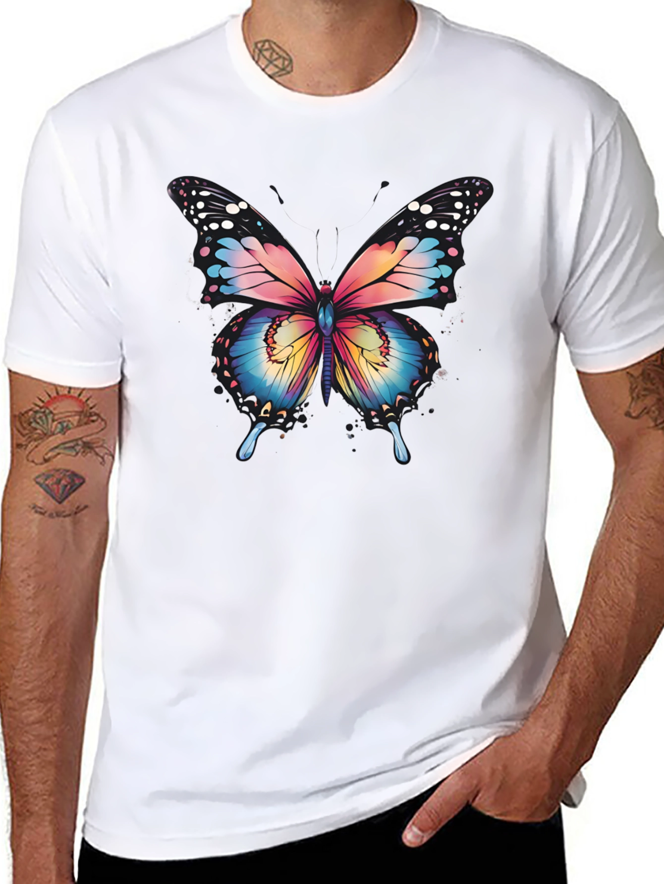 Butterfly Graphic Tee - Artistic Mens Black T-Shirt