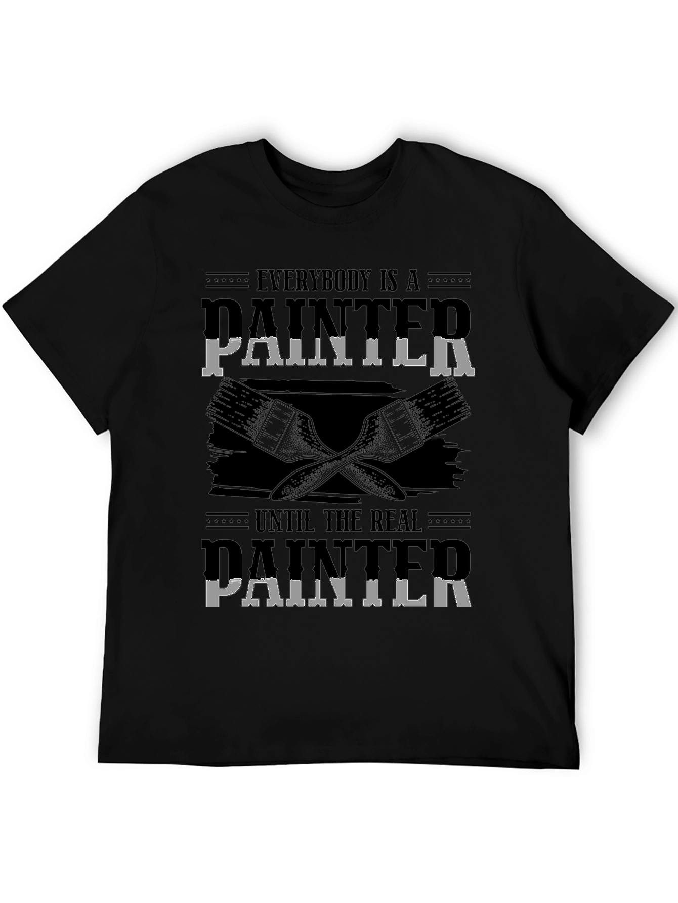 Humorous Real Painter Graphic Tee - Black Cotton