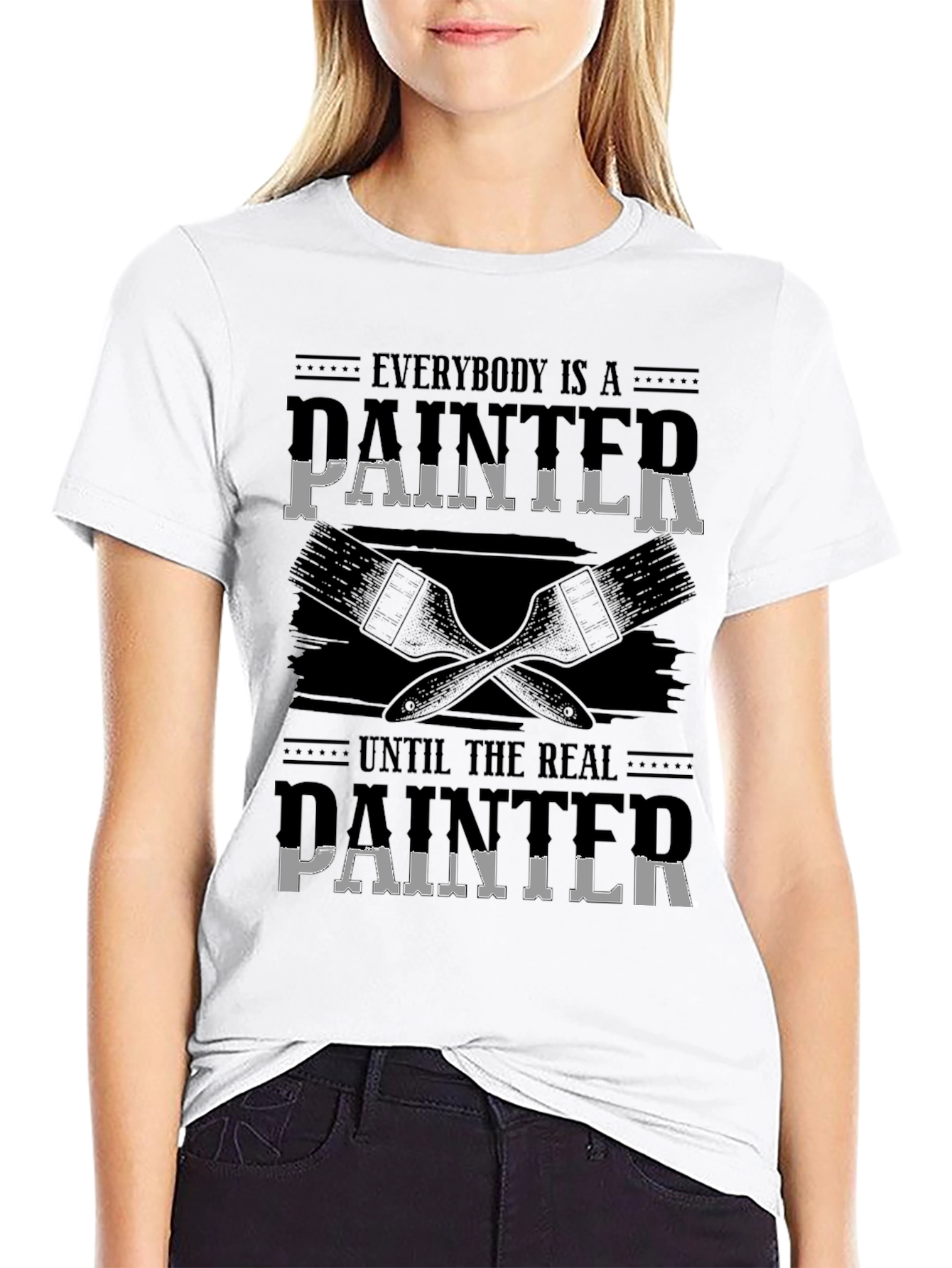 Humorous Real Painter Graphic Tee - Black Cotton