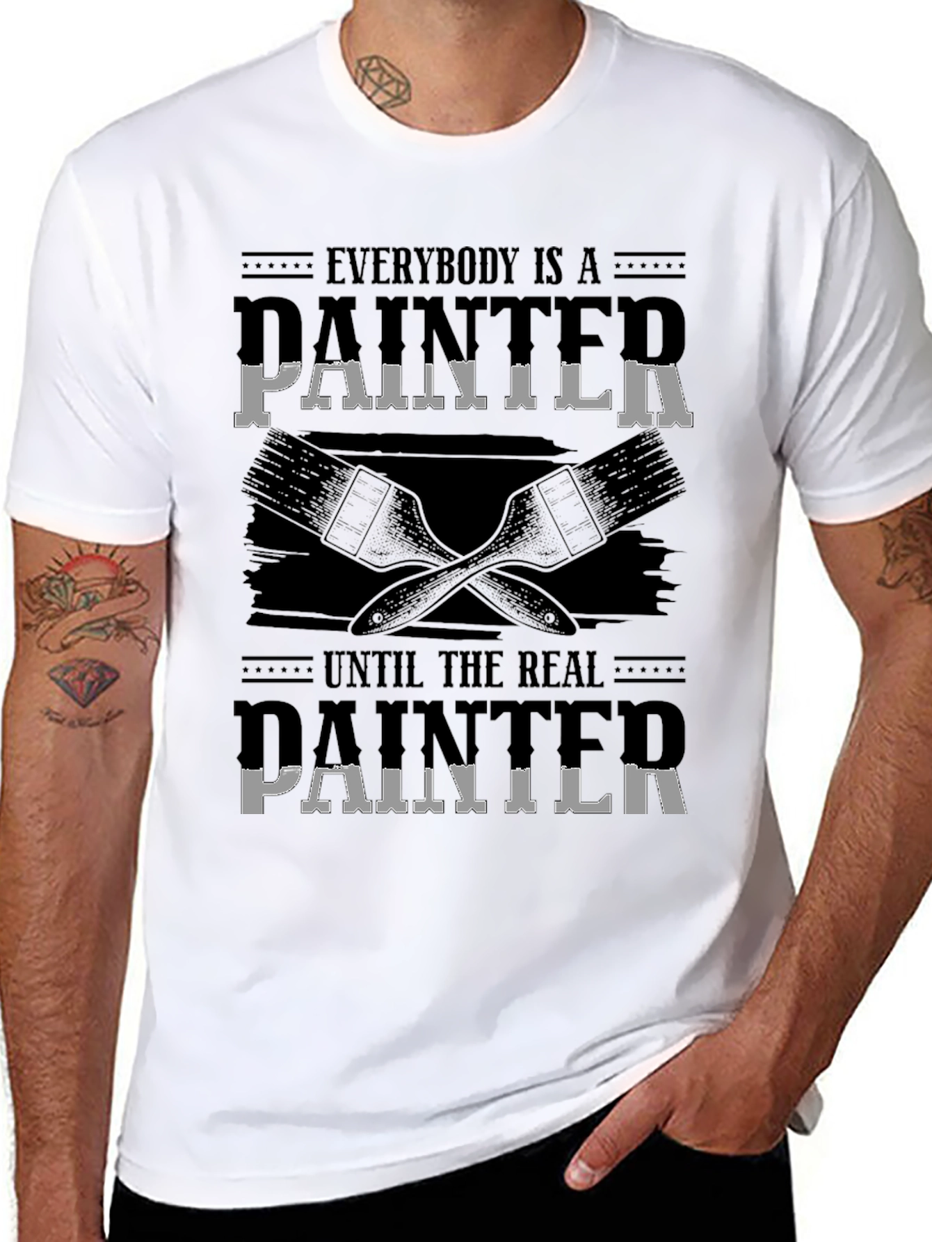 Humorous Real Painter Graphic Tee - Black Cotton