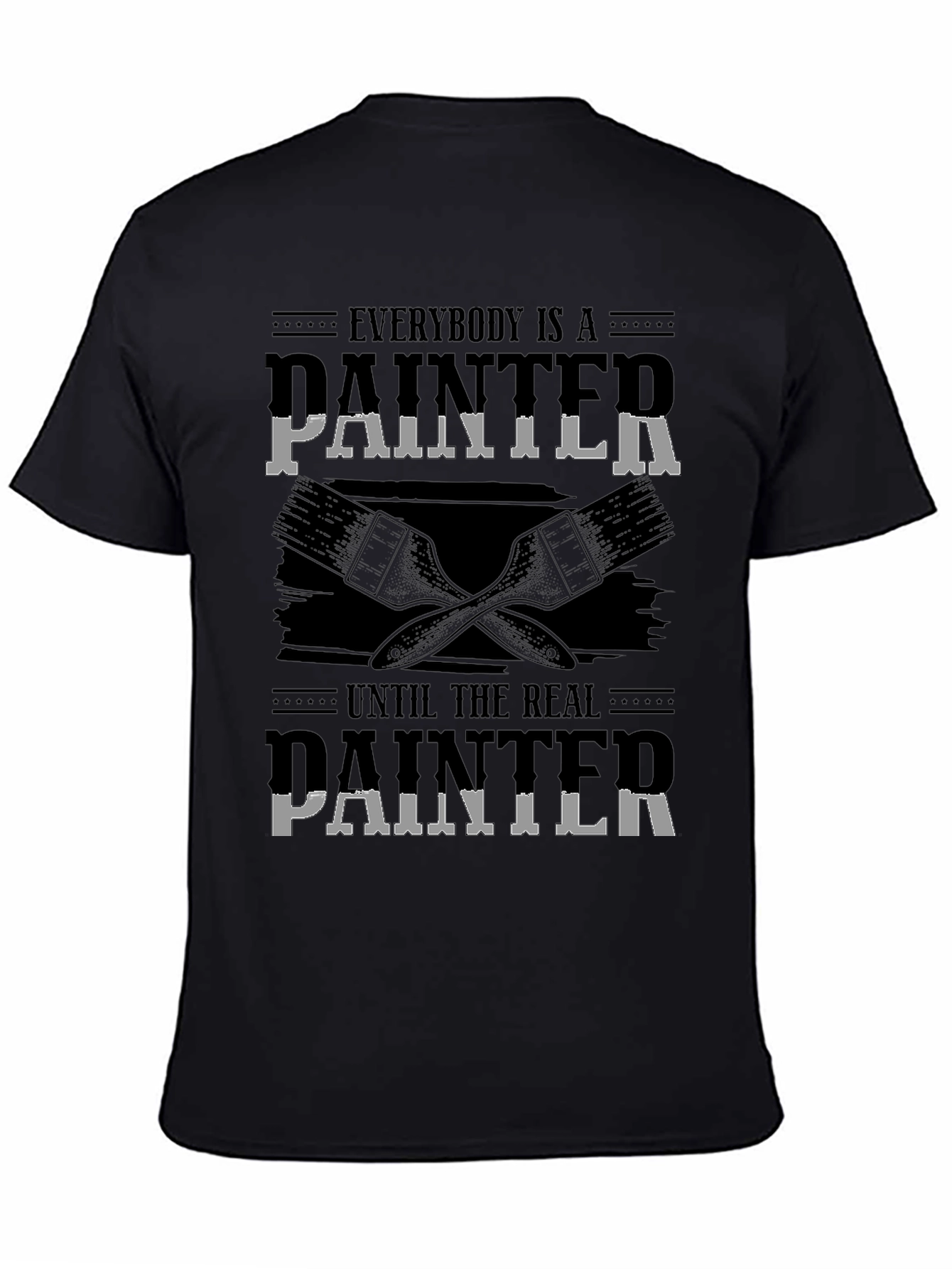 Humorous Real Painter Graphic Tee - Black Cotton