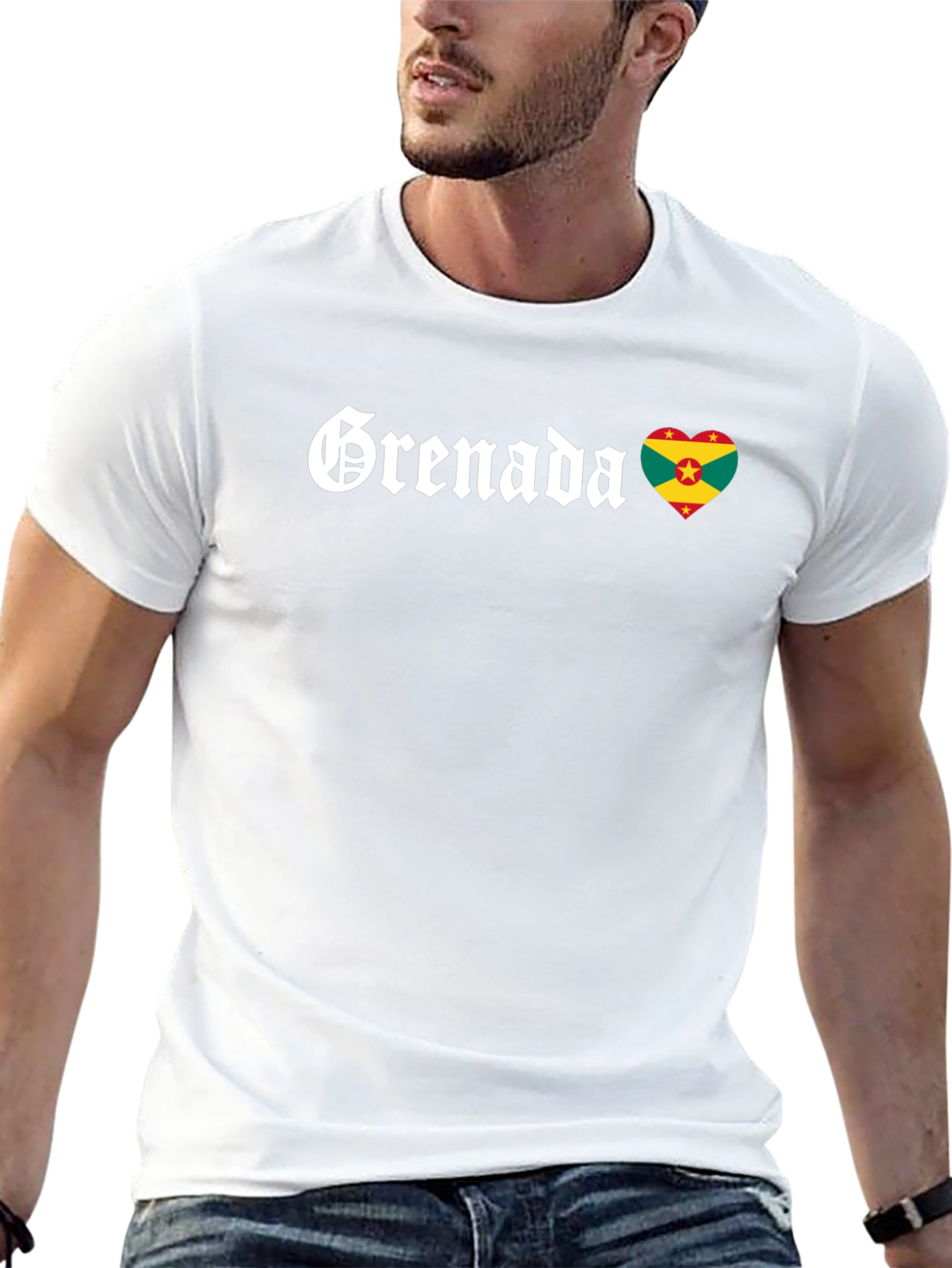 Grenada Flag Heart T-Shirt - Black Cotton Tee