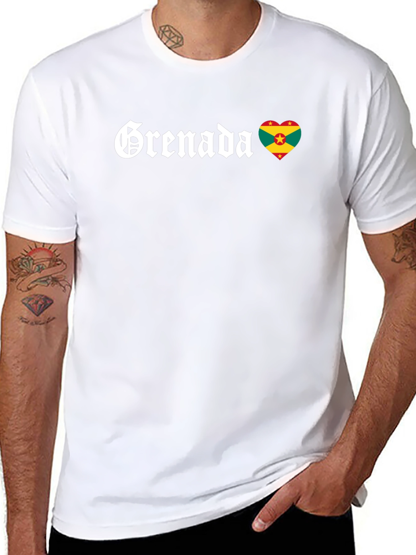 Grenada Flag Heart T-Shirt - Black Cotton Tee