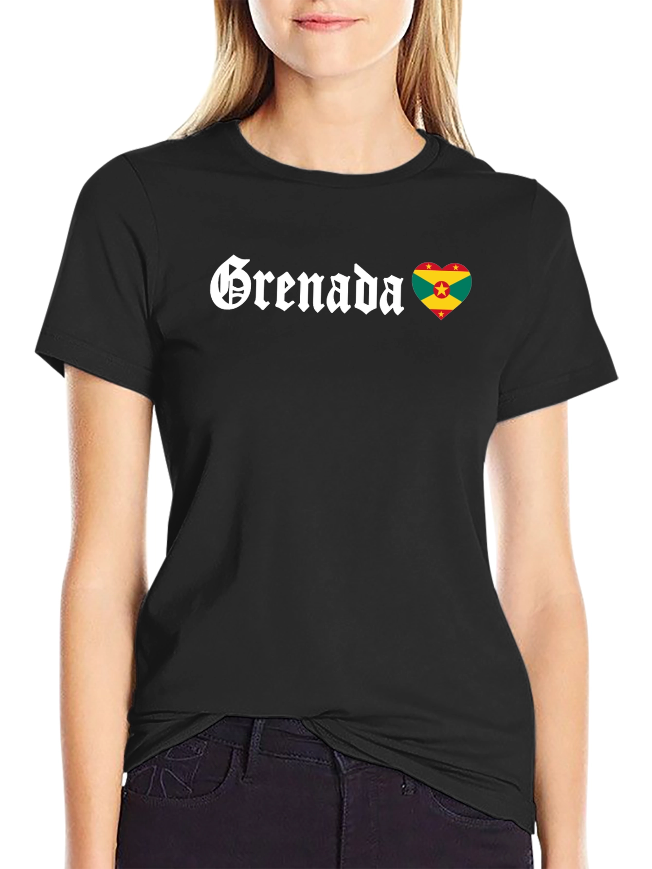 Grenada Flag Heart T-Shirt - Black Cotton Tee