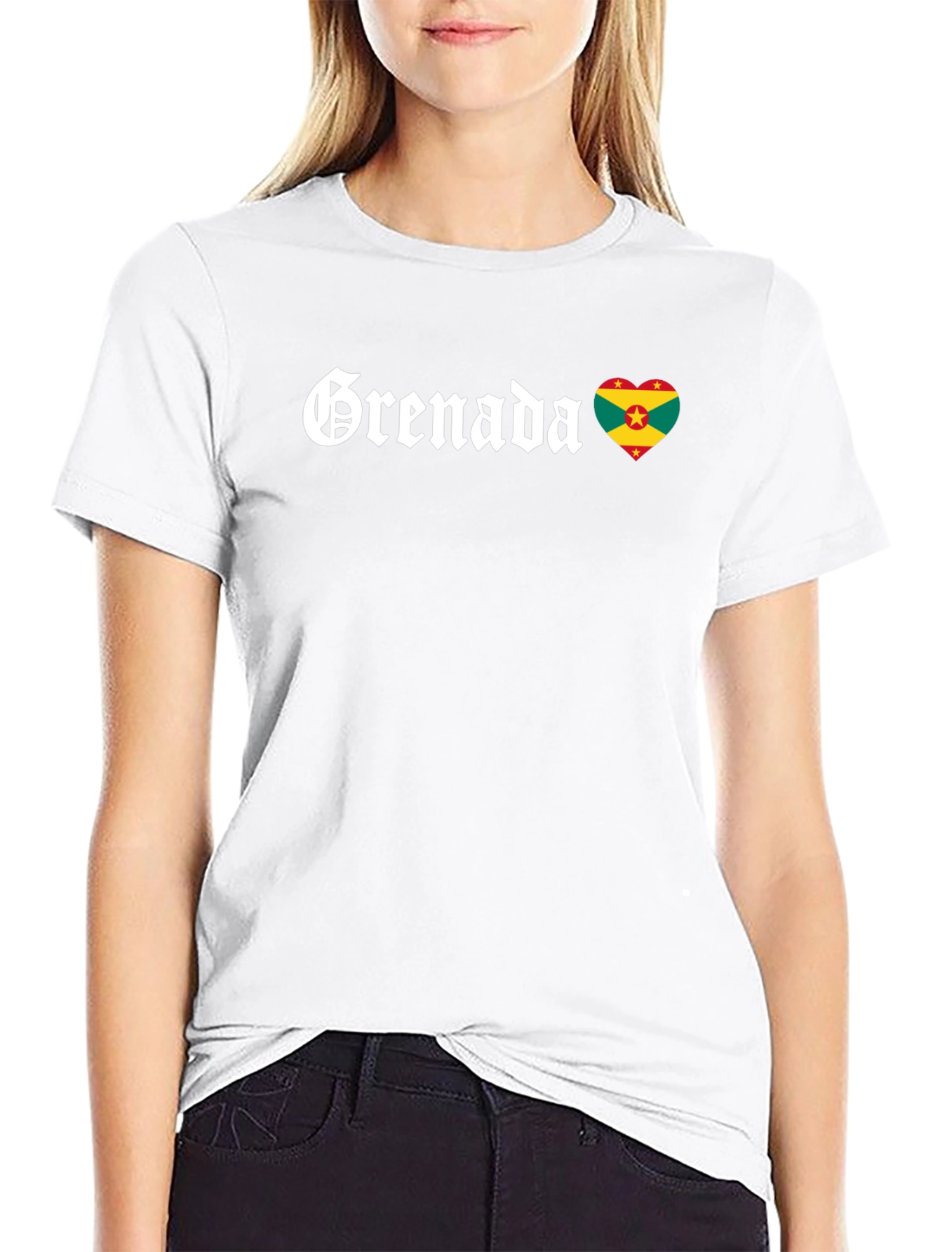 Grenada Flag Heart T-Shirt - Black Cotton Tee