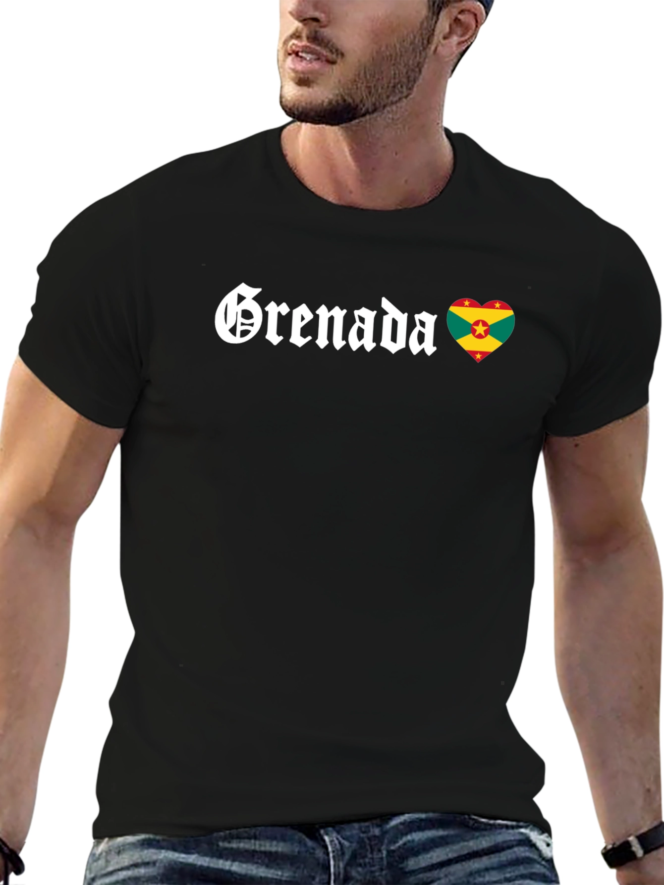 Grenada Flag Heart T-Shirt - Black Cotton Tee