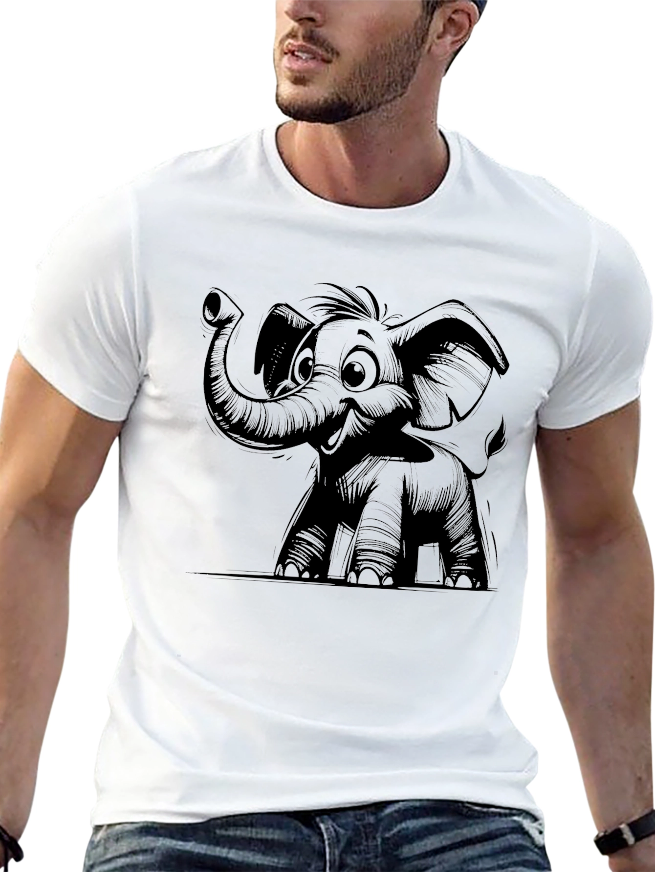 Cartoon Elephant Graphic T-Shirt - Black