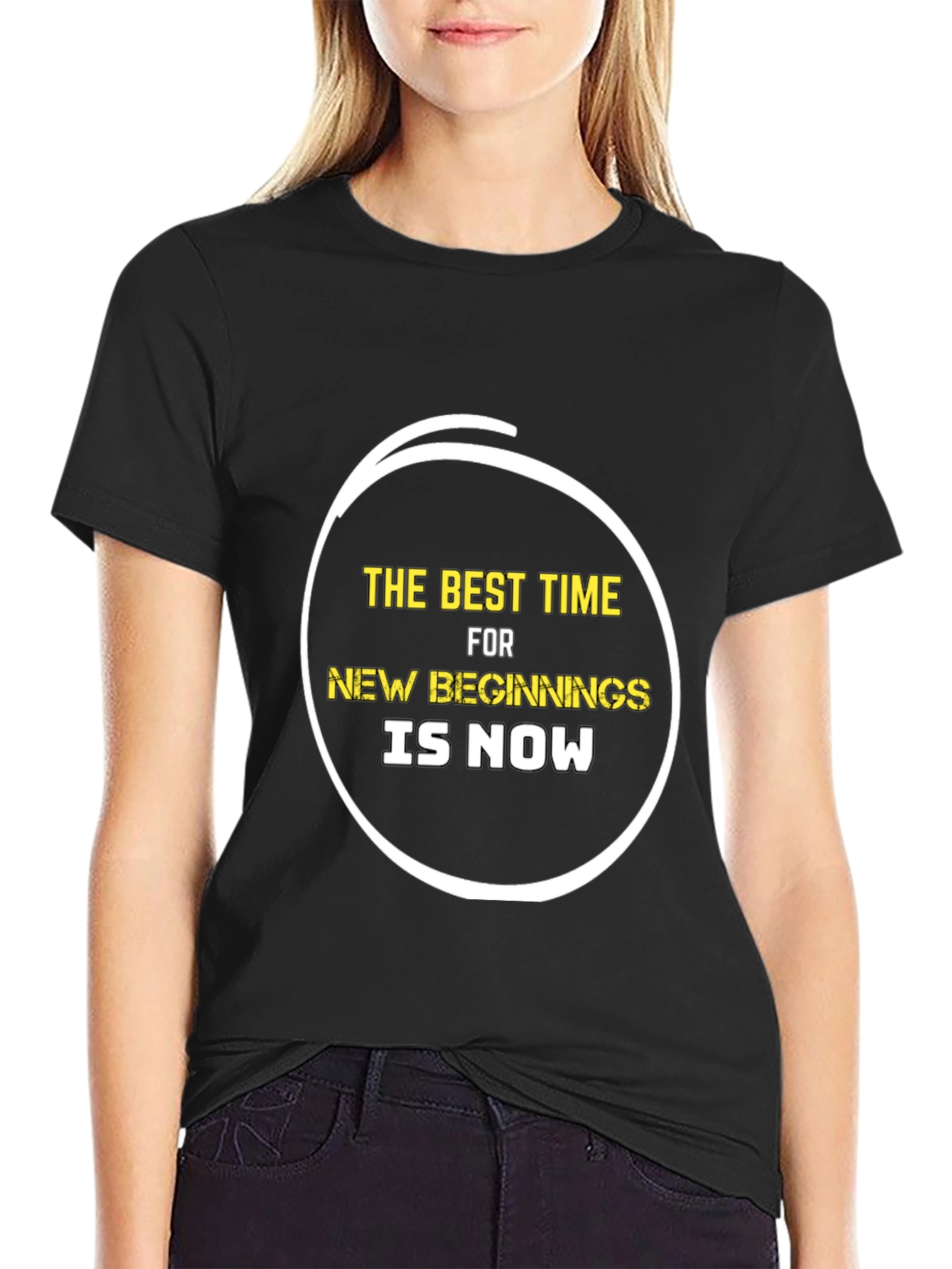 Inspirational The Best Time Black Graphic T-Shirt