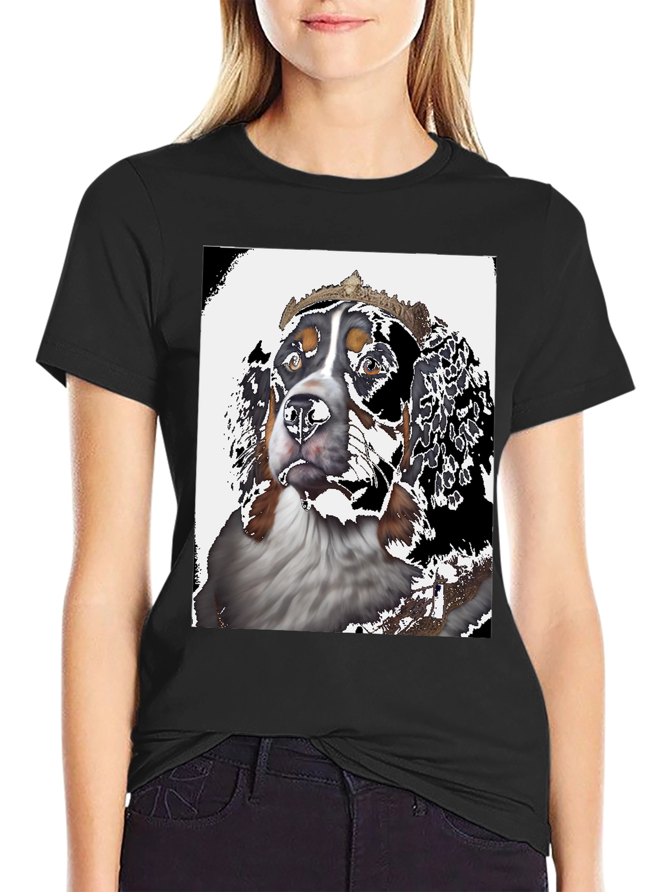 Royal Dog Graphic Tee - Black Cotton T-Shirt