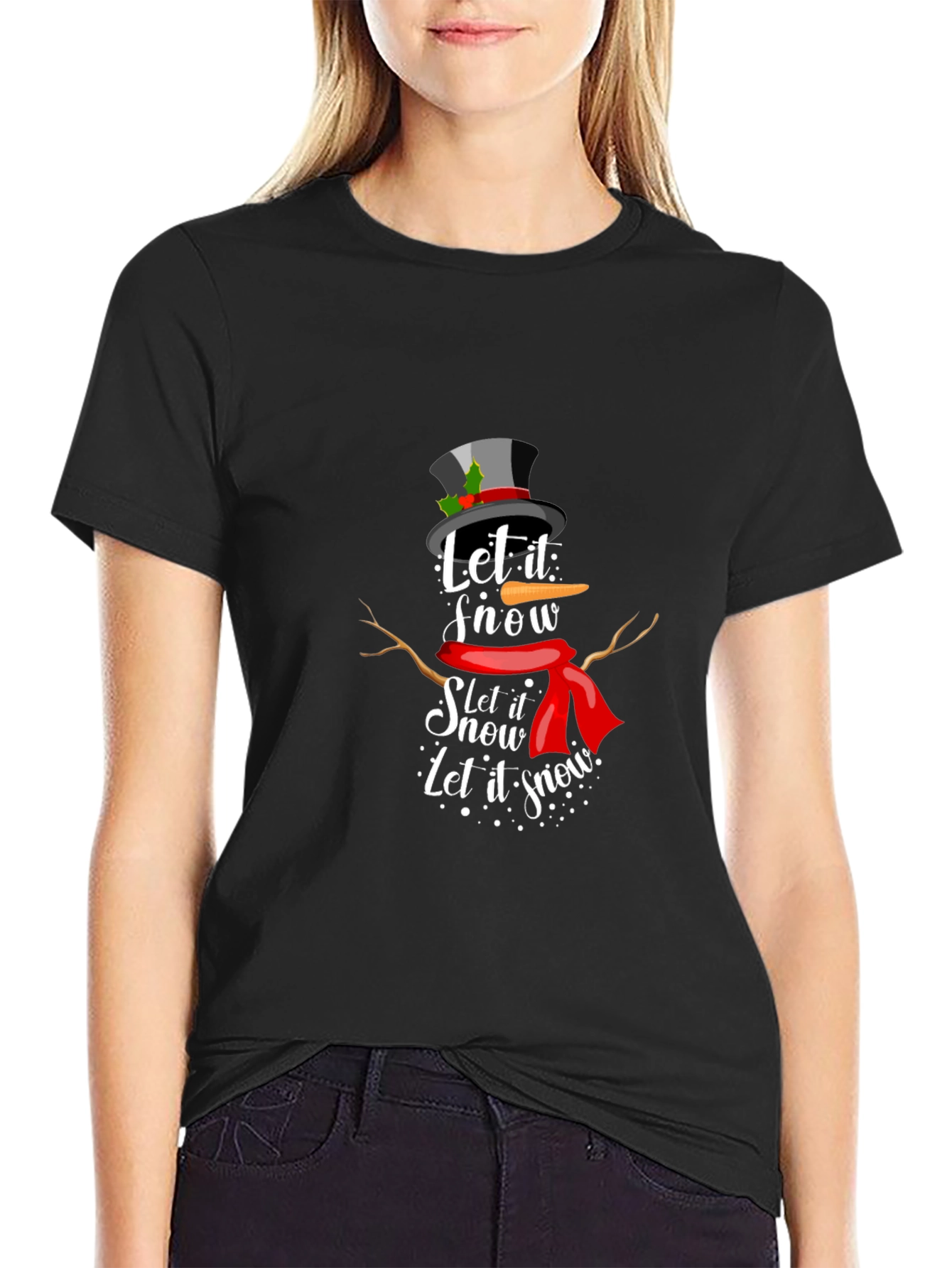 Let it Snow! Snowman Graphic Tee - Black