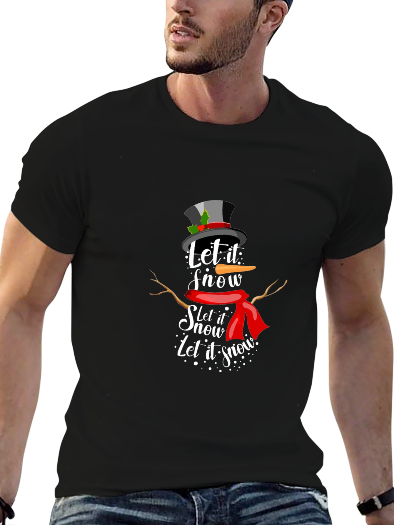 Let it Snow! Snowman Graphic Tee - Black