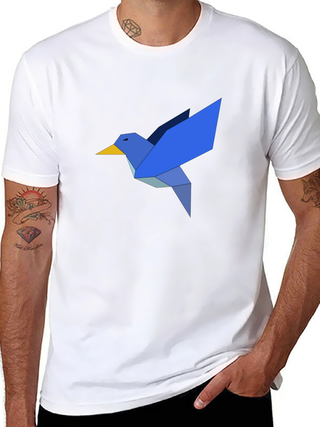 Origami Bird Graphic T-Shirt - Casual Black Tee