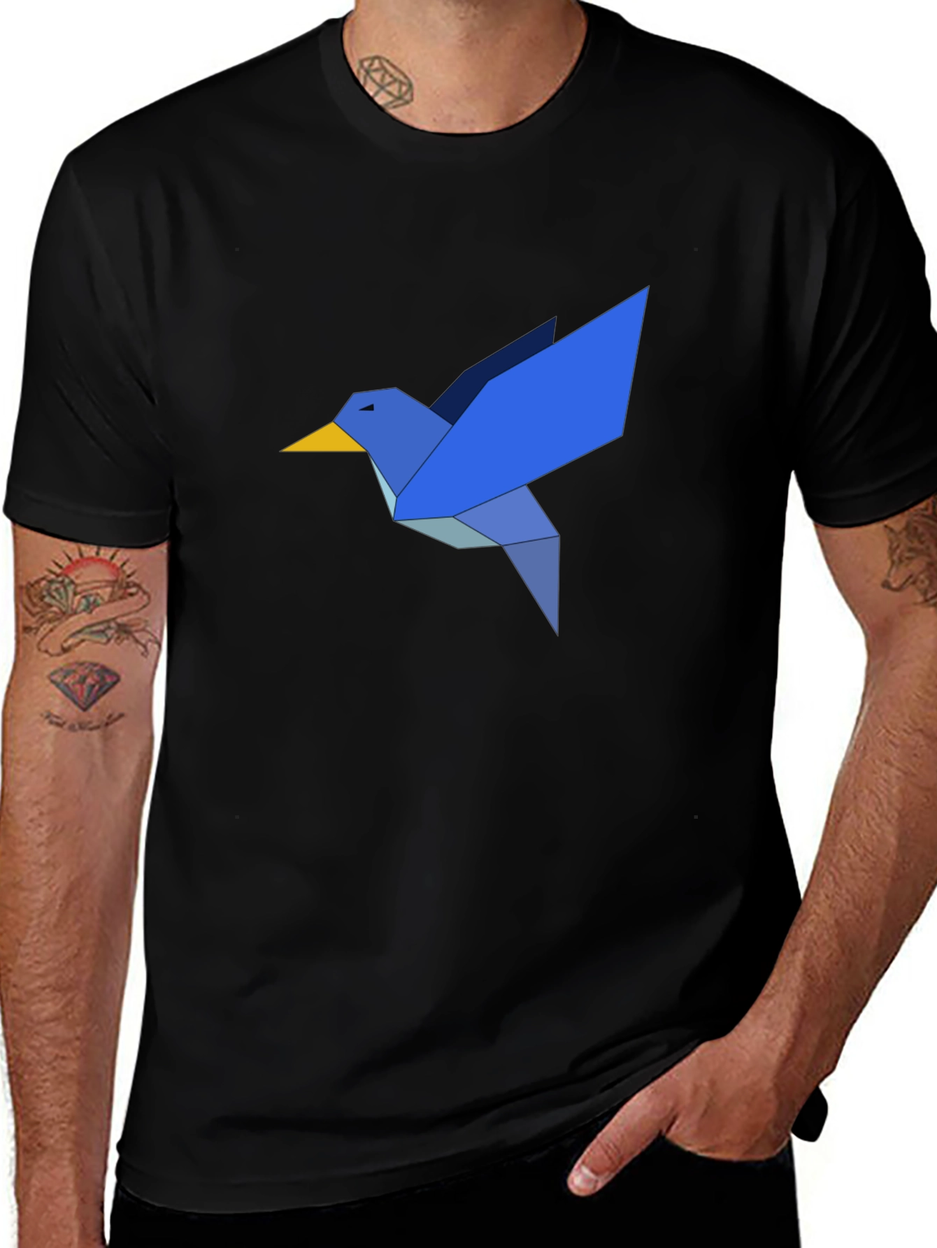 Origami Bird Graphic T-Shirt - Casual Black Tee