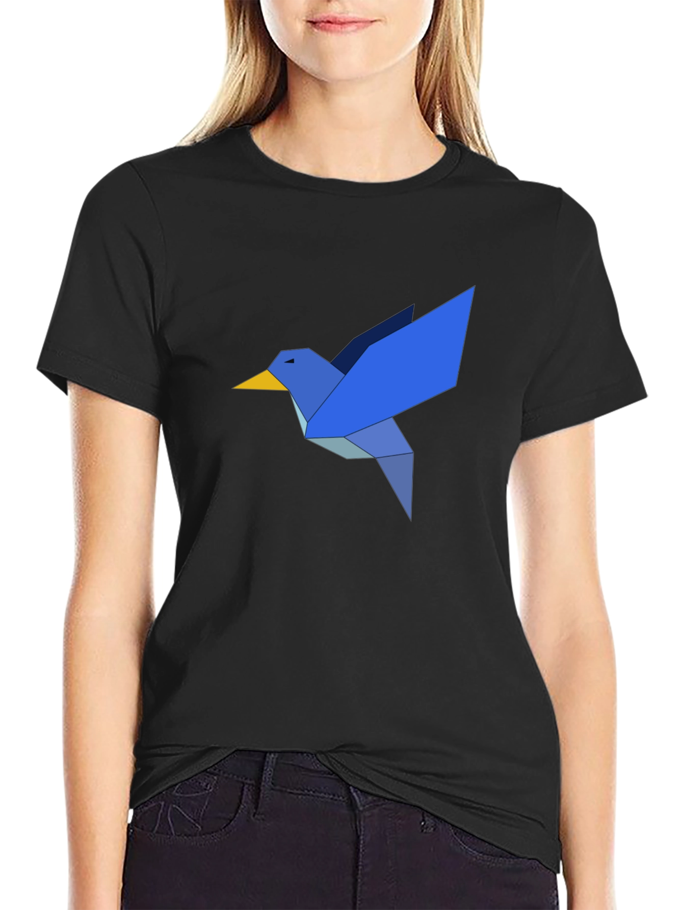 Origami Bird Graphic T-Shirt - Casual Black Tee