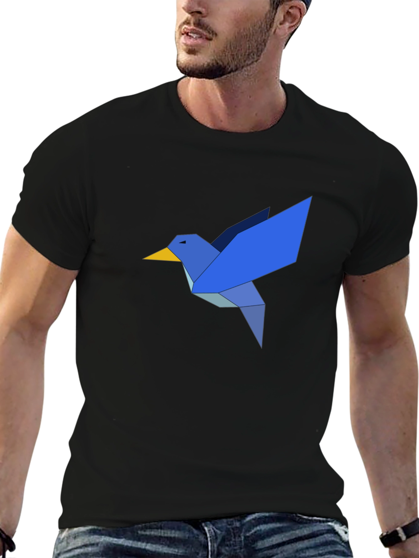 Origami Bird Graphic T-Shirt - Casual Black Tee