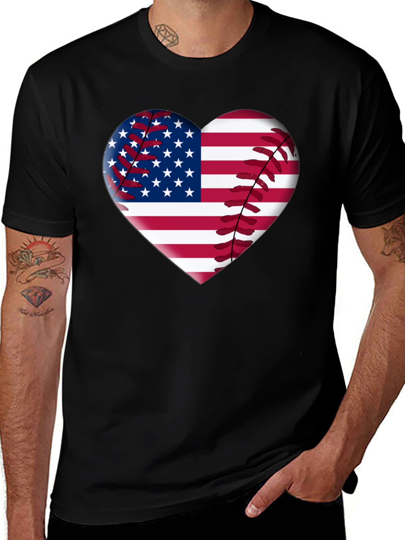 American Flag Baseball Heart T-Shirt