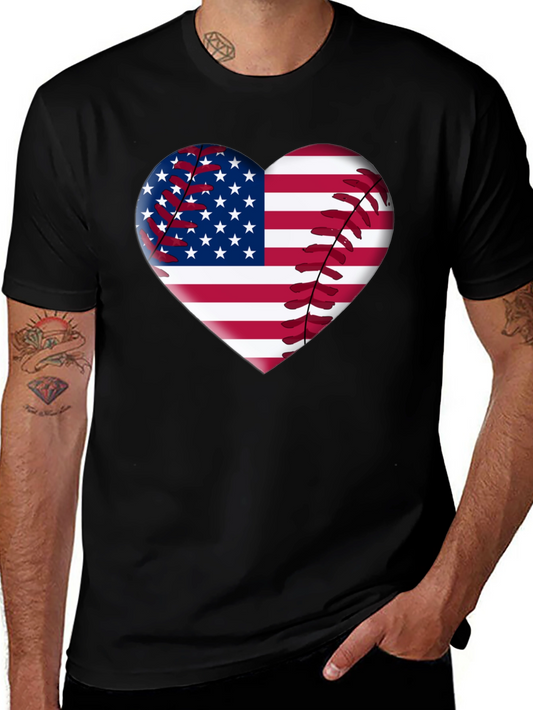 American Flag Baseball Heart T-Shirt
