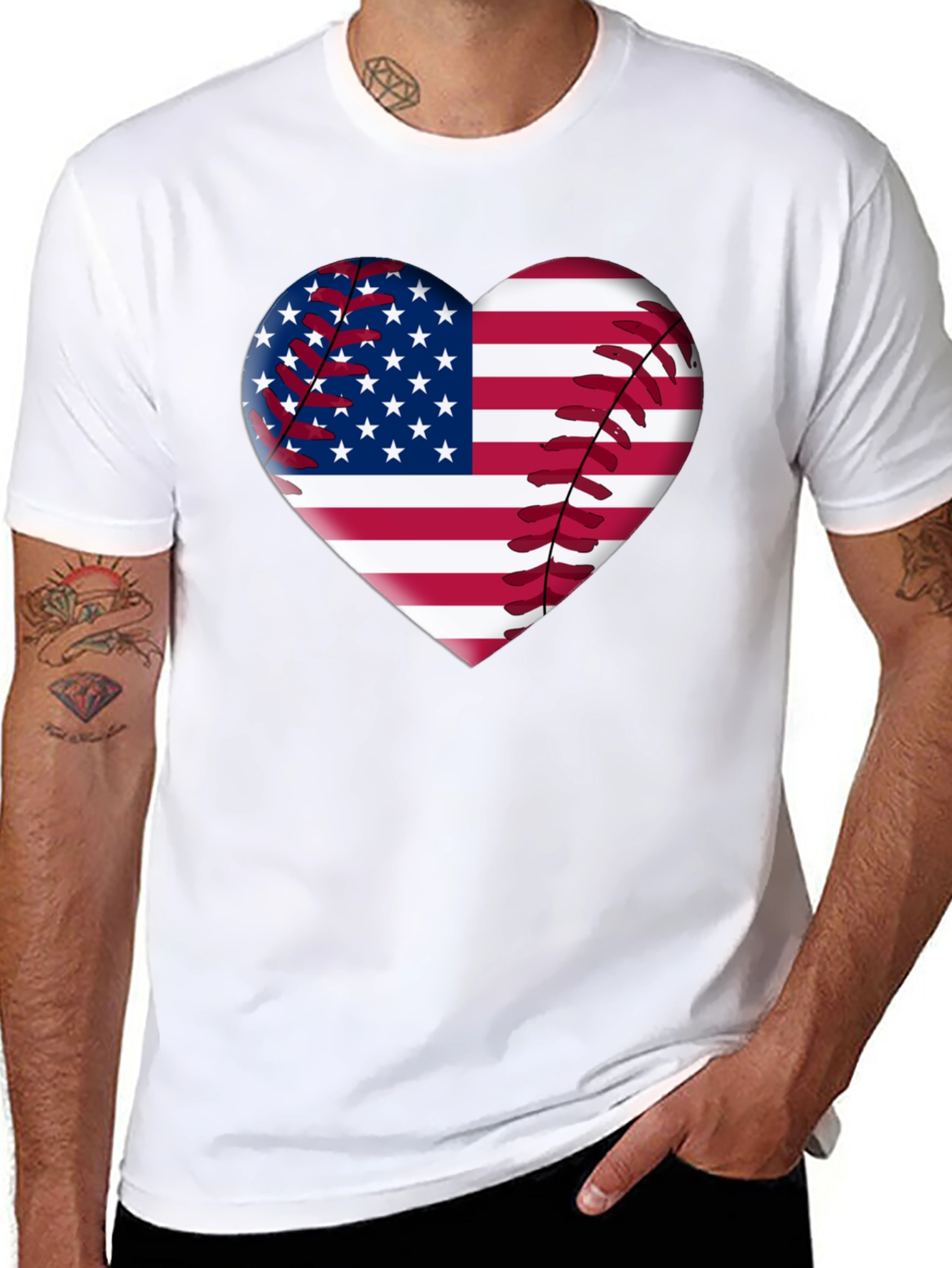 American Flag Baseball Heart T-Shirt